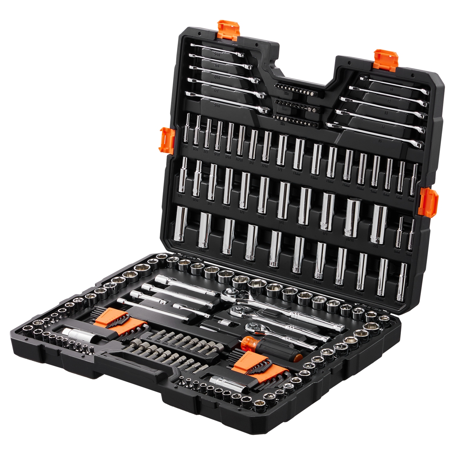 VEVOR Mechanics Tool Set and Socket Set, 1/4" 3/8" 1/2" Drive Deep and Standard Sockets, 205 Pcs SAE and Metric Mechanic Tool Kit with Bits,