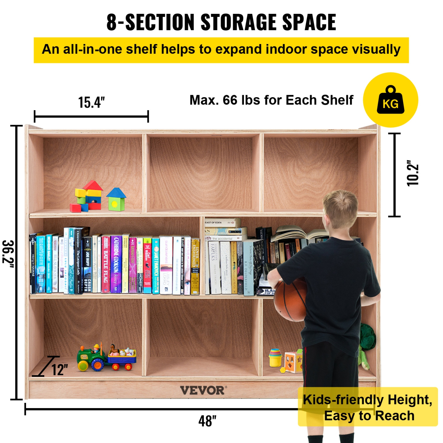 VEVOR 8-Compartment Cubby Mobile Tray Storage Cabinet, Cubby Storage Shelf, Cubby Storage Cabinet 3-shelf, Classroom Cubbies, Classroom Furniture for