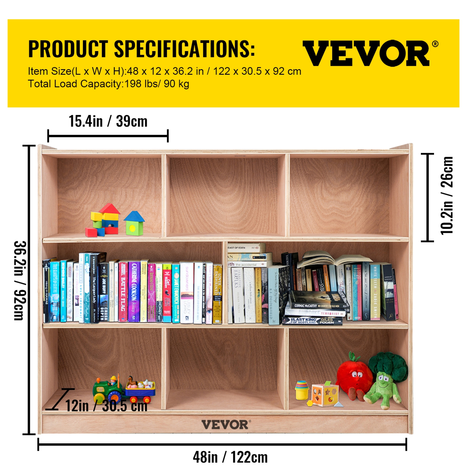 VEVOR 8-Compartment Cubby Mobile Tray Storage Cabinet, Cubby Storage Shelf, Cubby Storage Cabinet 3-shelf, Classroom Cubbies, Classroom Furniture for