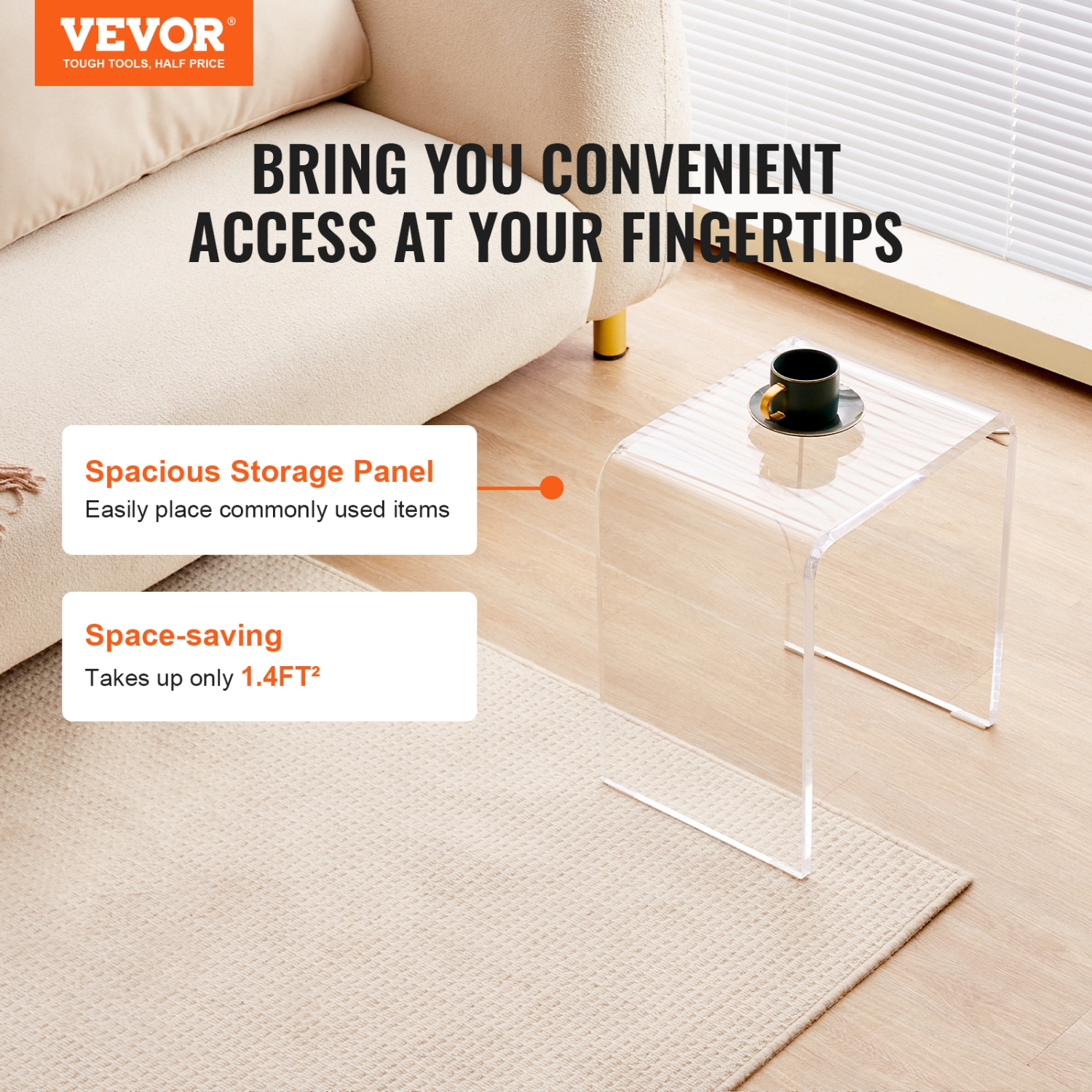 VEVOR 2 pcs Acrylic End Table, C-Shaped Lucite Side Tables, Clear Acrylic Side Table for Drink, Food, Snack used in Living Room, Bedroom, and Study