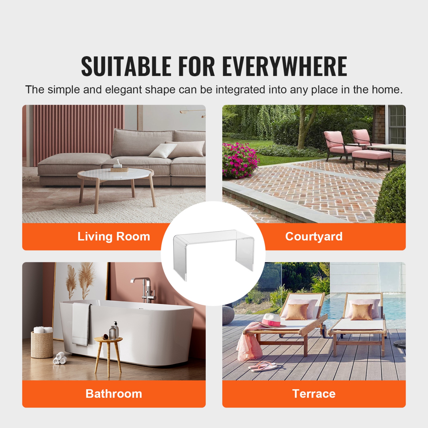 VEVOR 16.3 inch high Acrylic Coffee Table, C-Shaped Clear Acrylic End Table, Transparent Acrylic Side Table, for Coffee, Drink, Food, Snack used in