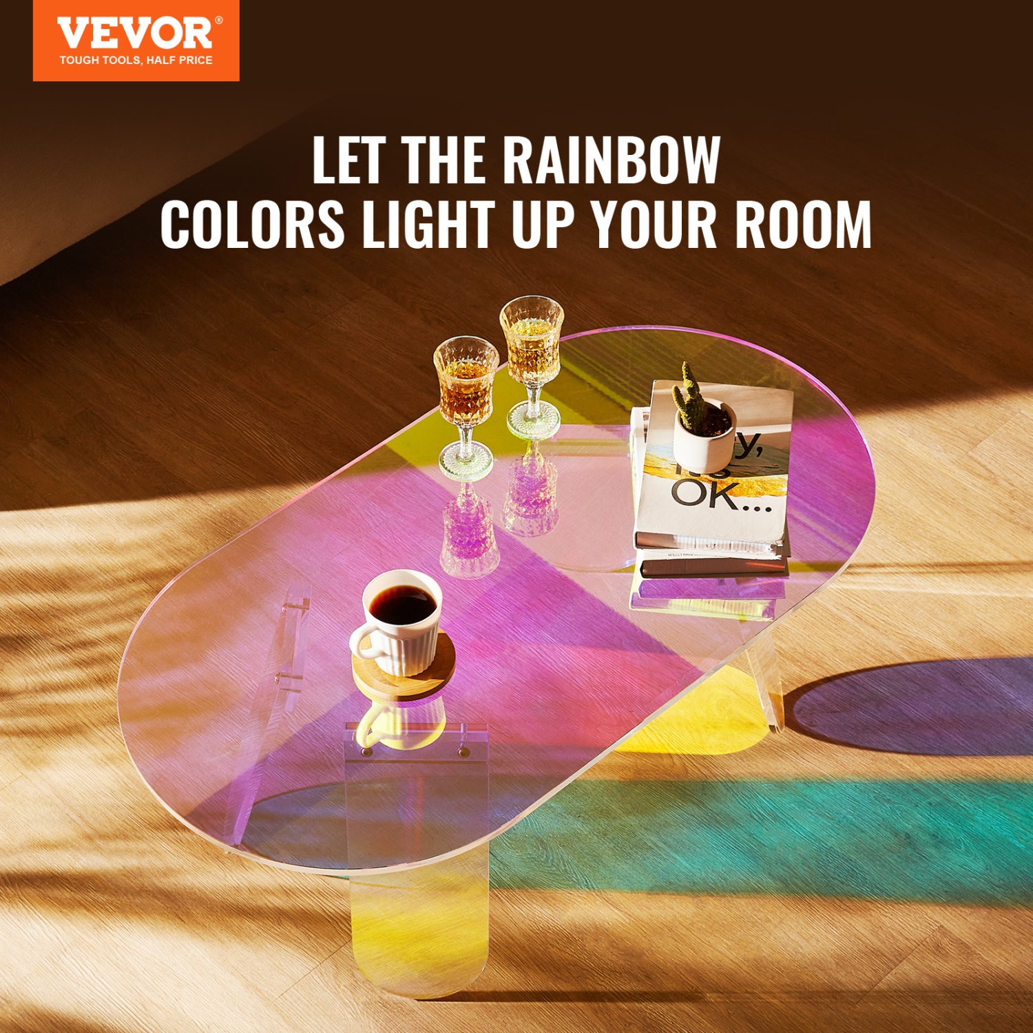 VEVOR 13.8 inch high Acrylic Coffee Table, Iridescent Acrylic End Table, Colorful Acrylic Side Table, for Coffee, Drink, Food, Snack used in Living