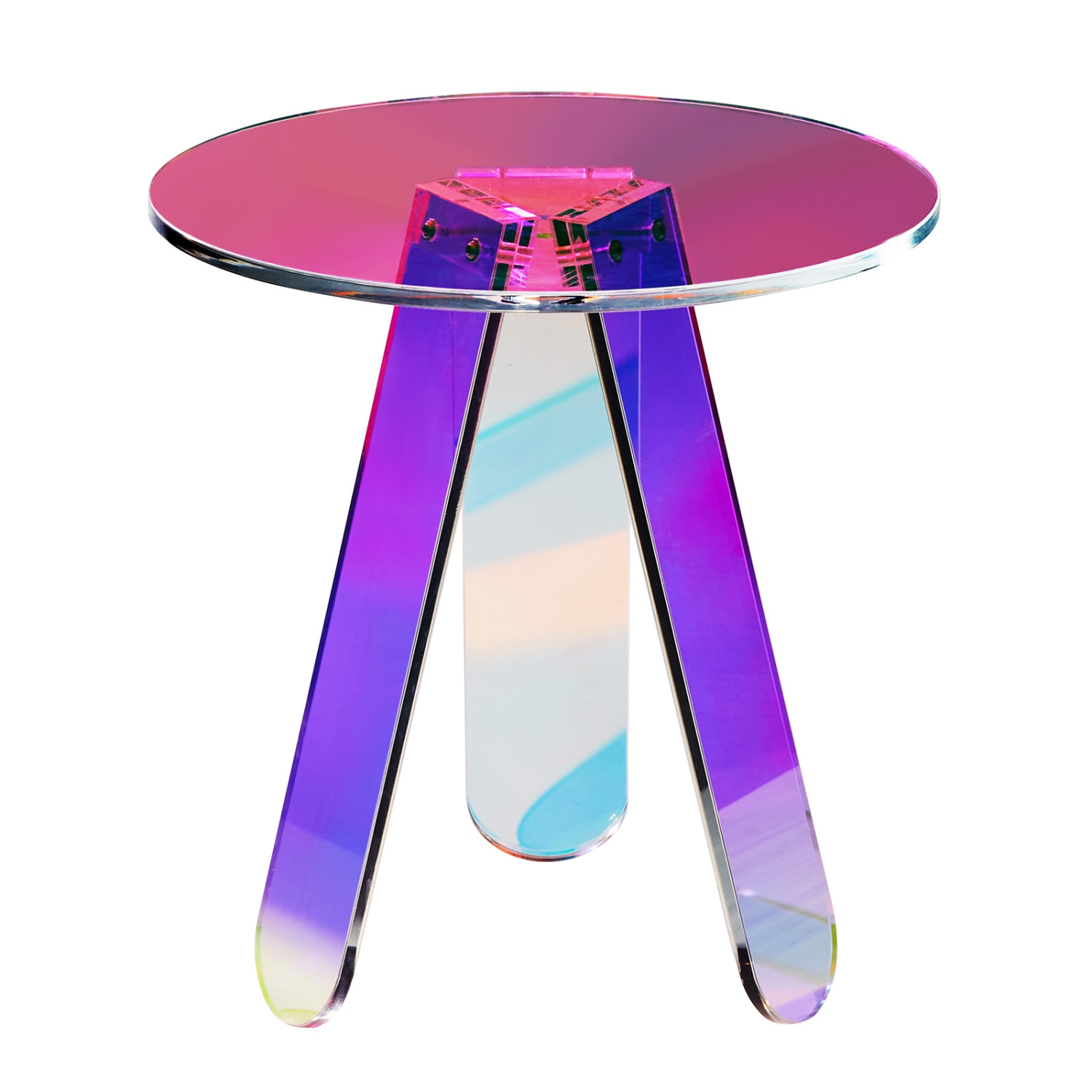 Table d'appoint ronde iridescente VEVOR, table de bout en acrylique, table basse arc-en-ciel transparent pour boisson, nourriture, collation utilisée