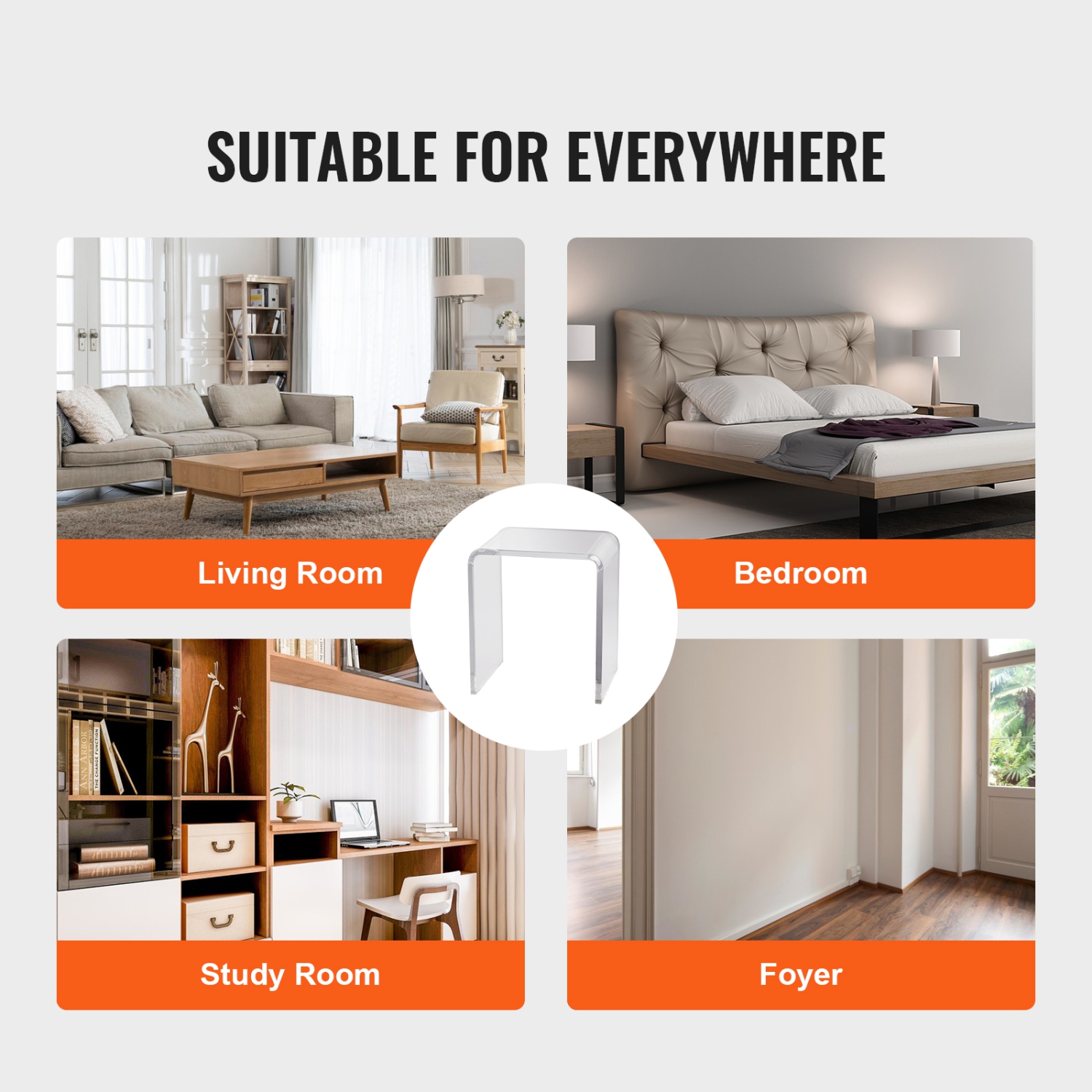 VEVOR Acrylic End Table, C-Shaped Lucite Side Table, Clear Acrylic Side Table for Drink, Food, Snack used in Living Room, Bedroom, and Study