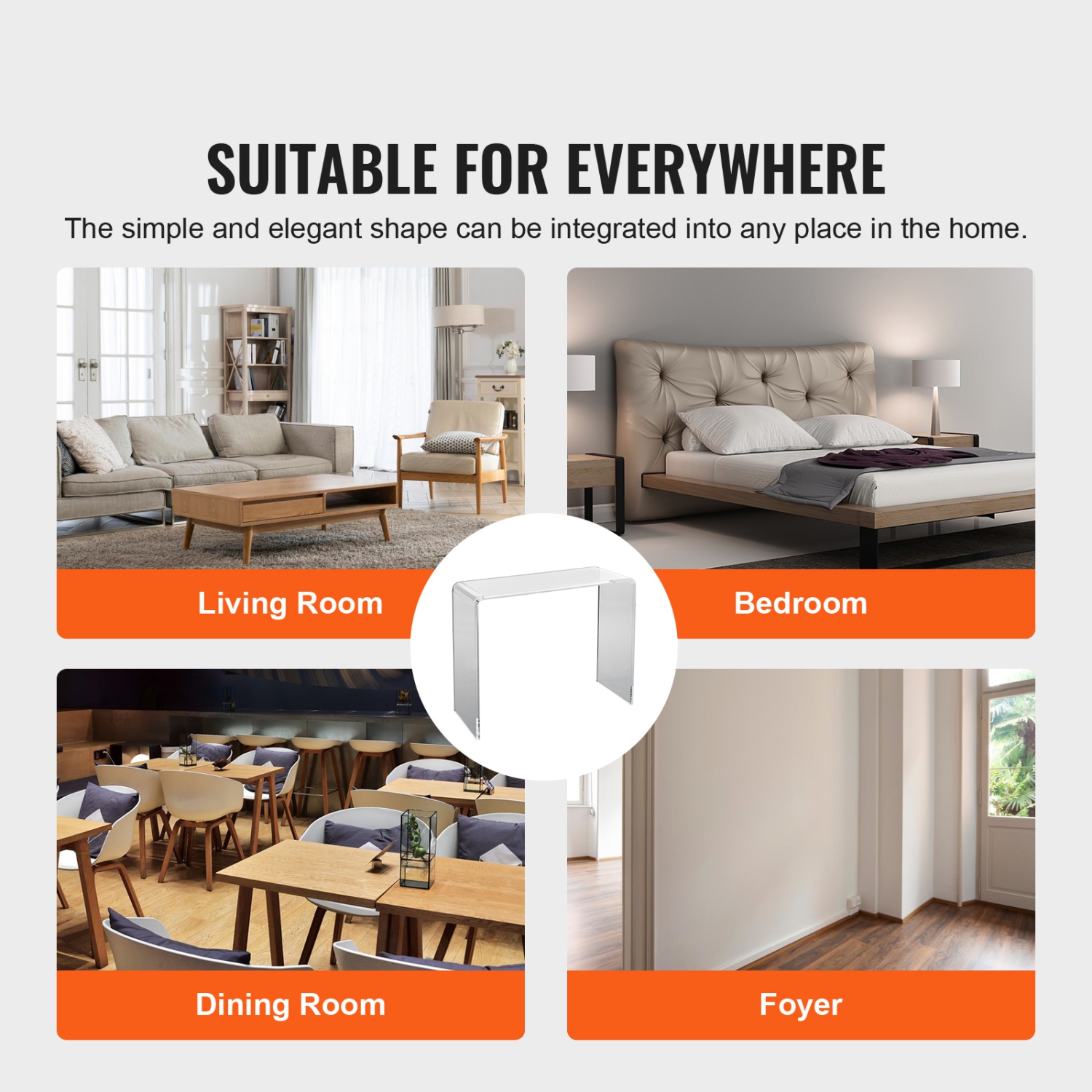 Table console en acrylique VEVOR 37.95x15x29.13&nbsp;po, table de bout en acrylique transparent, table d'appoint en acrylique transparent, pour