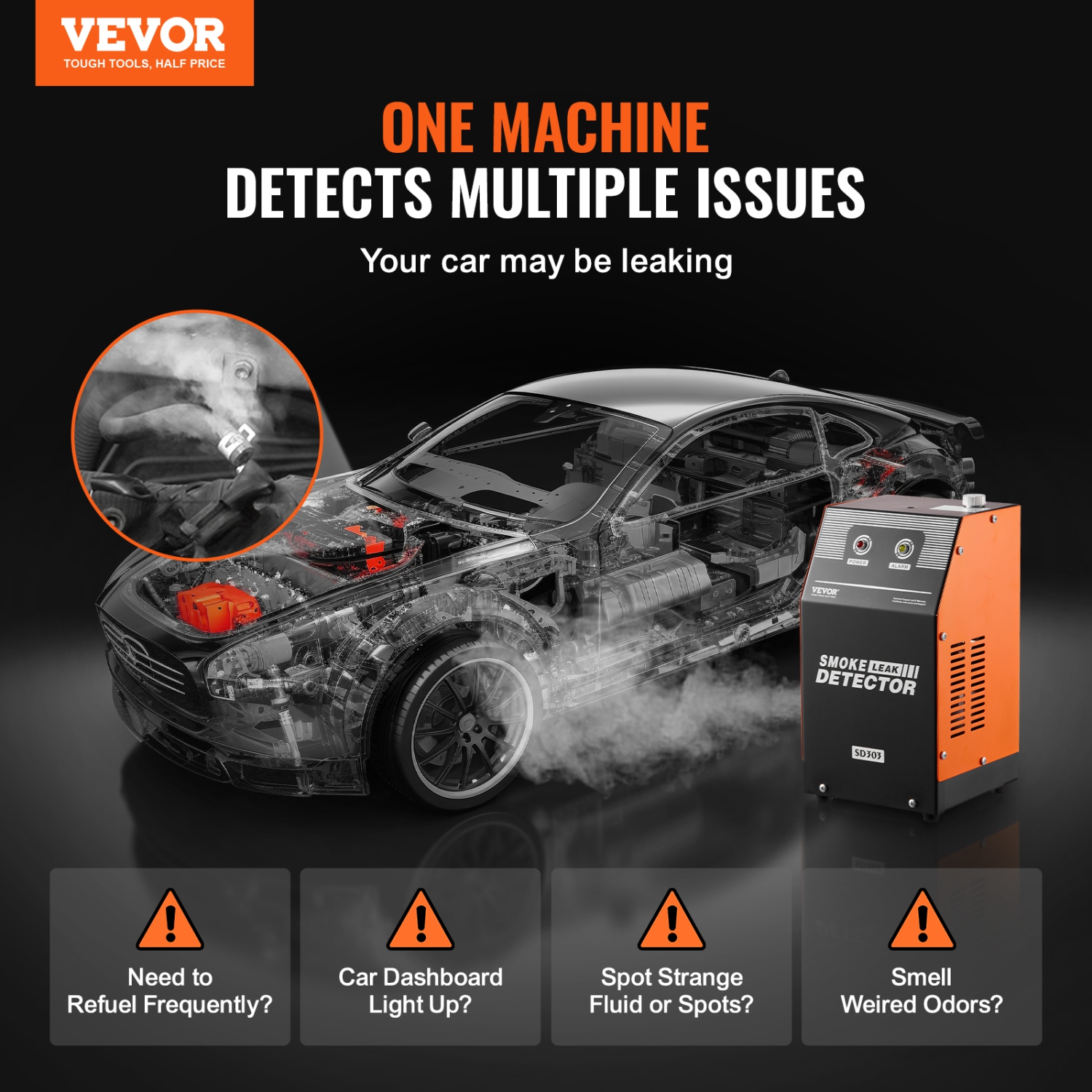 VEVOR Automotive Smoke Machine Leak Detector, EVAP Smoke Machine Leak Tester with Built-in Air Pump, Dual-Mode Vacuum Pipeline Fuel Diagnostic