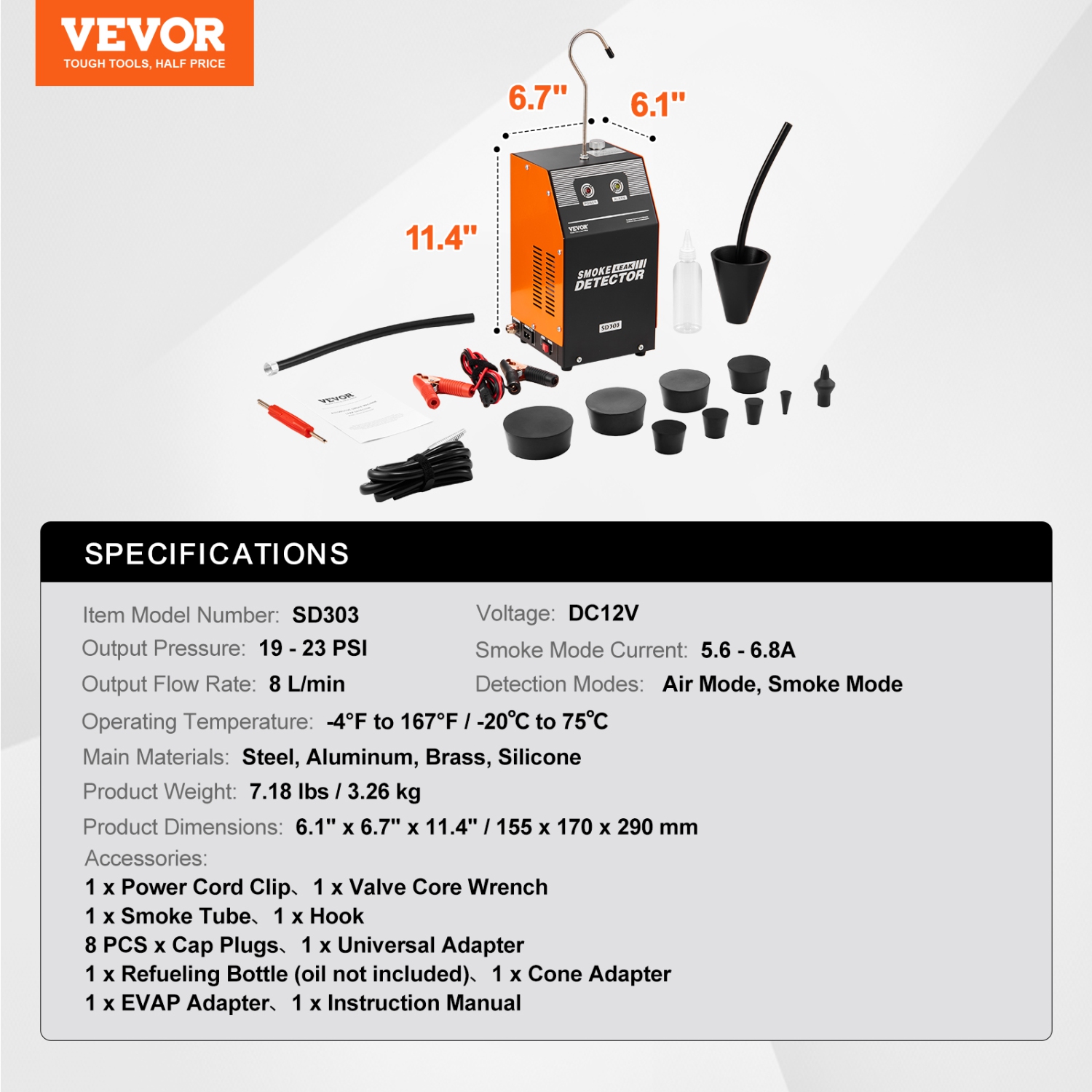 VEVOR Automotive Smoke Machine Leak Detector, EVAP Smoke Machine Leak Tester with Built-in Air Pump, Dual-Mode Vacuum Pipeline Fuel Diagnostic