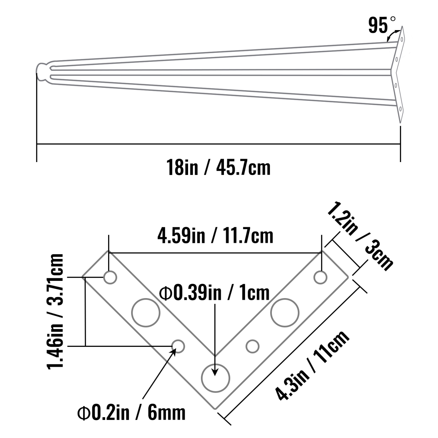 Hairpin 18 inch Table Legs Black Set of 4 Desk Legs Each 220lbs Capacity Hairpin Desk Legs 3 Rods for Bench Desk Table Chairs Carbon Steel DIY Table