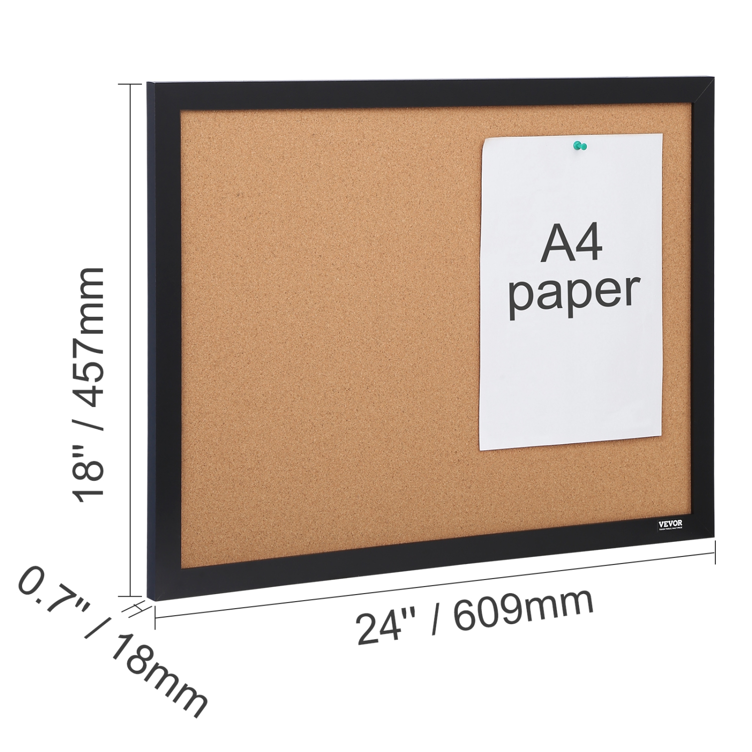 VEVOR 24 x 18 inches Cork Board, Double-sided Bulletin Board with MDF Sticker Frame, Vision Board Includes 10 Pushpins, for Display and Decoration in