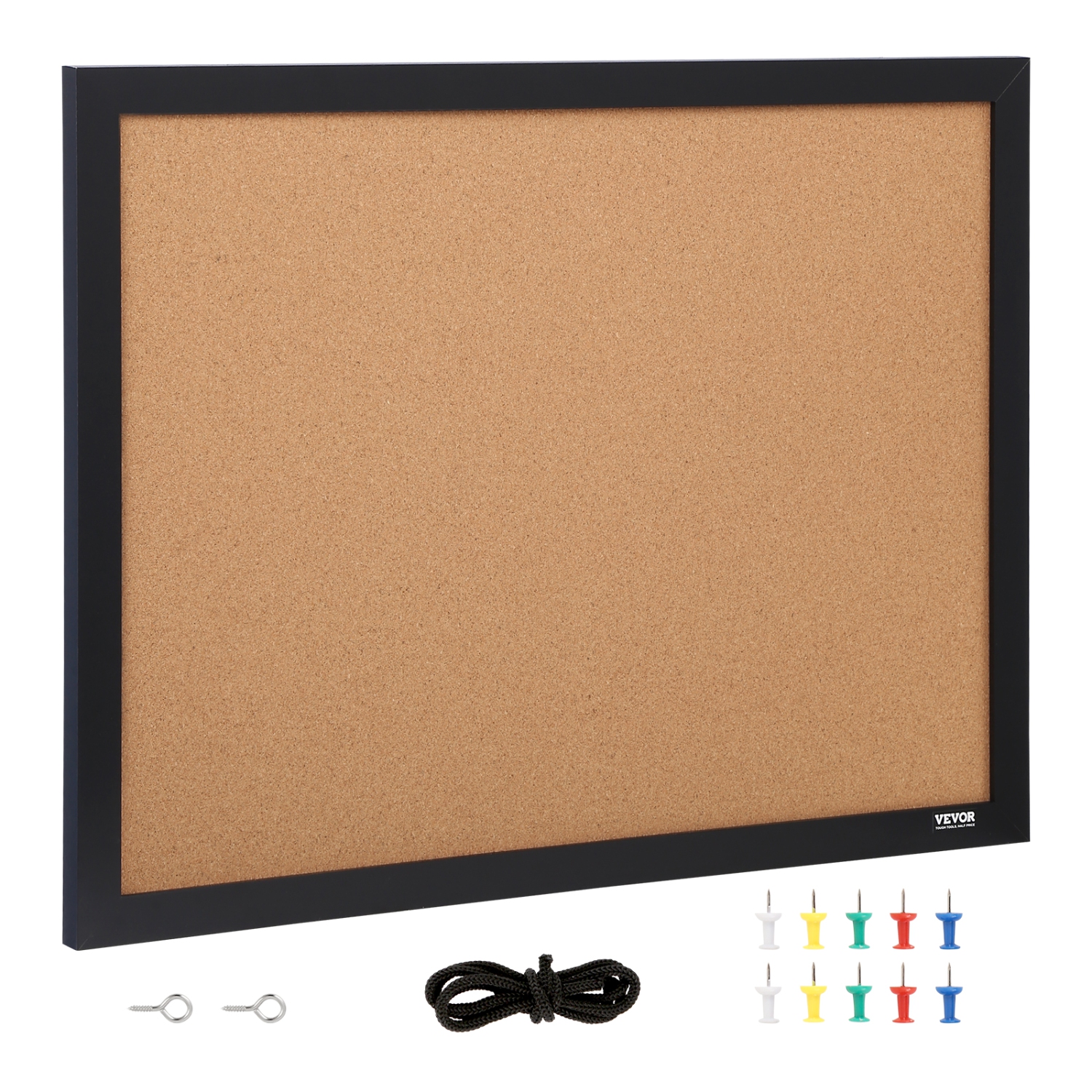 VEVOR 24 x 18 inches Cork Board, Double-sided Bulletin Board with MDF Sticker Frame, Vision Board Includes 10 Pushpins, for Display and Decoration in