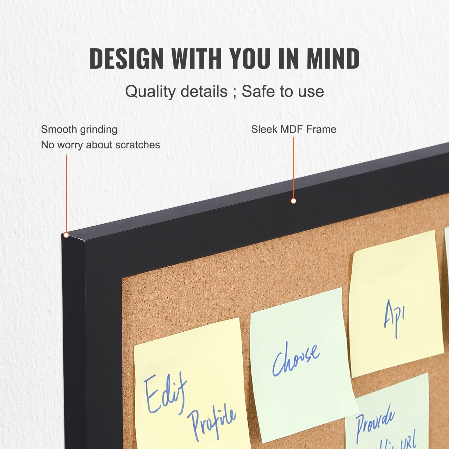 Tableau en liège de 36 x 24&nbsp;po de VEVOR, babillard avec cadre adhésif en MDF, tableau de vision comprend 10 épingles pour l'affichage et la