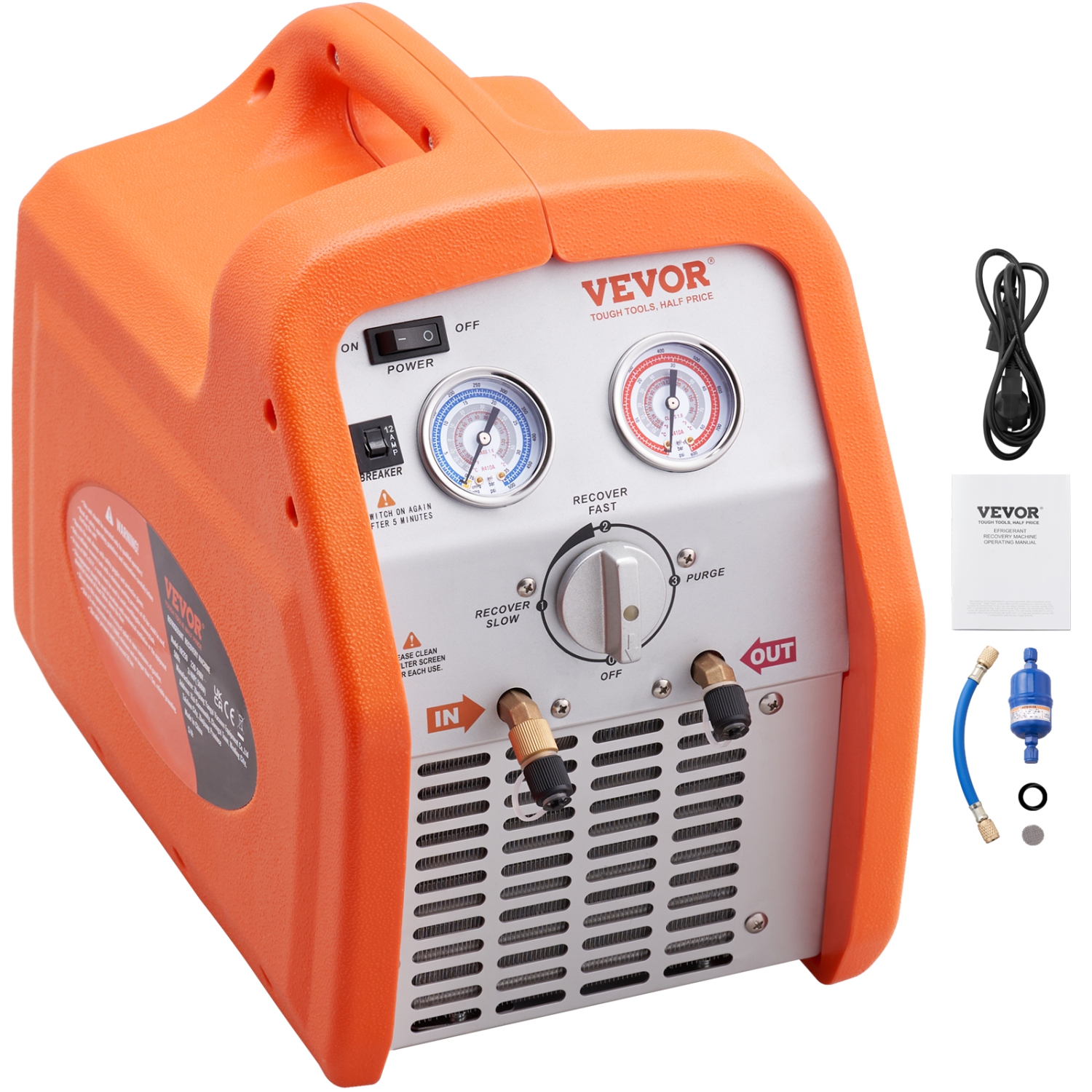 VEVOR 3/4 HP Portable Refrigerant Recovery Machine - AC Recovery Machine with High Pressure Protection 120V 60Hz Recovery Machine HVAC for Vapor