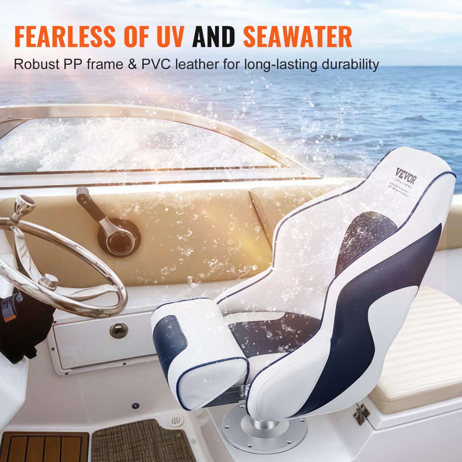 VEVOR Captain Bucket Seat Boat Seat, Flip Up Boat Seat, with Thickened Sponge Padding, Flip-up Bolster Boat Captain Chair for Fishing Boat,