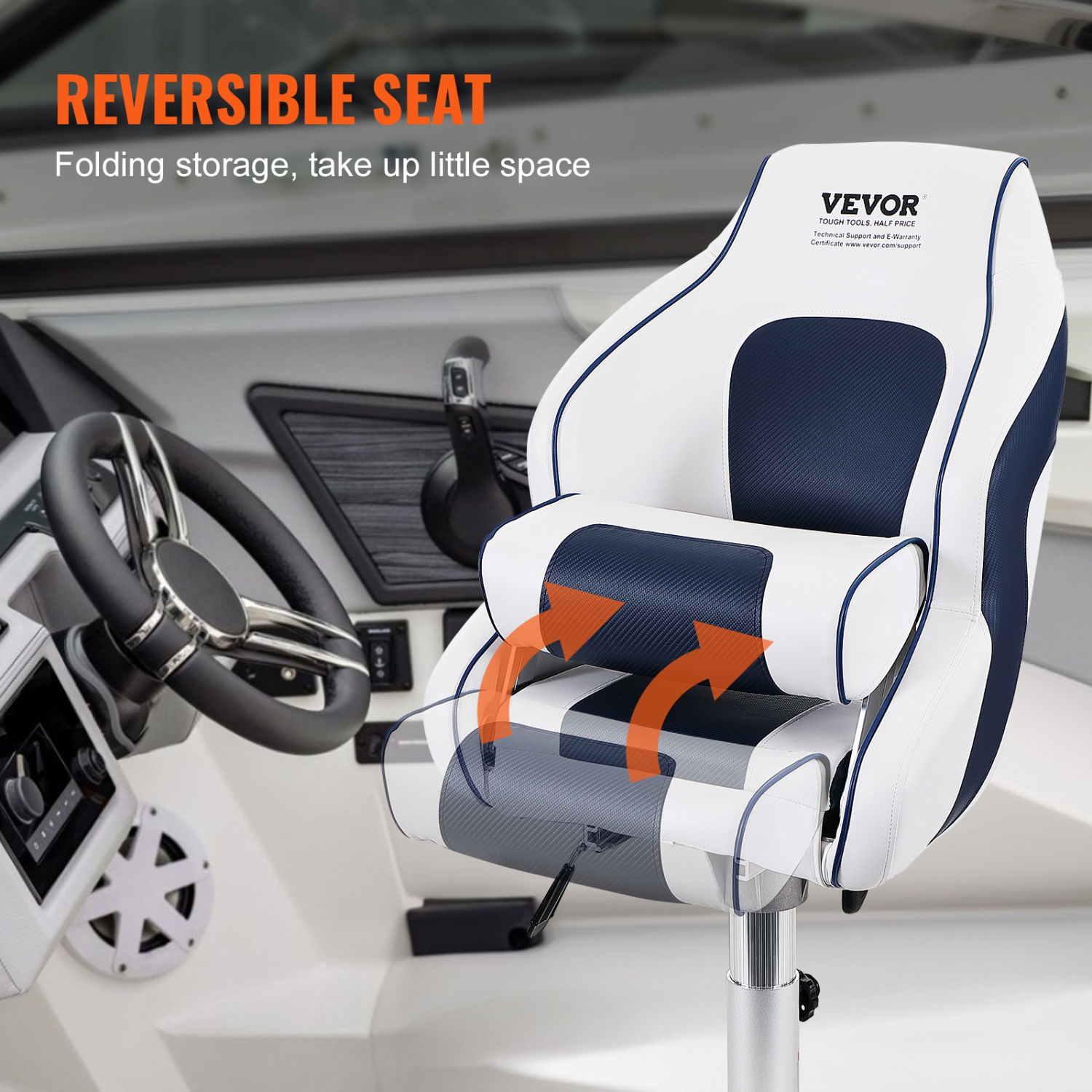 VEVOR Captain Bucket Seat Boat Seat, Flip Up Boat Seat, with Thickened Sponge Padding, Flip-up Bolster Boat Captain Chair for Fishing Boat,