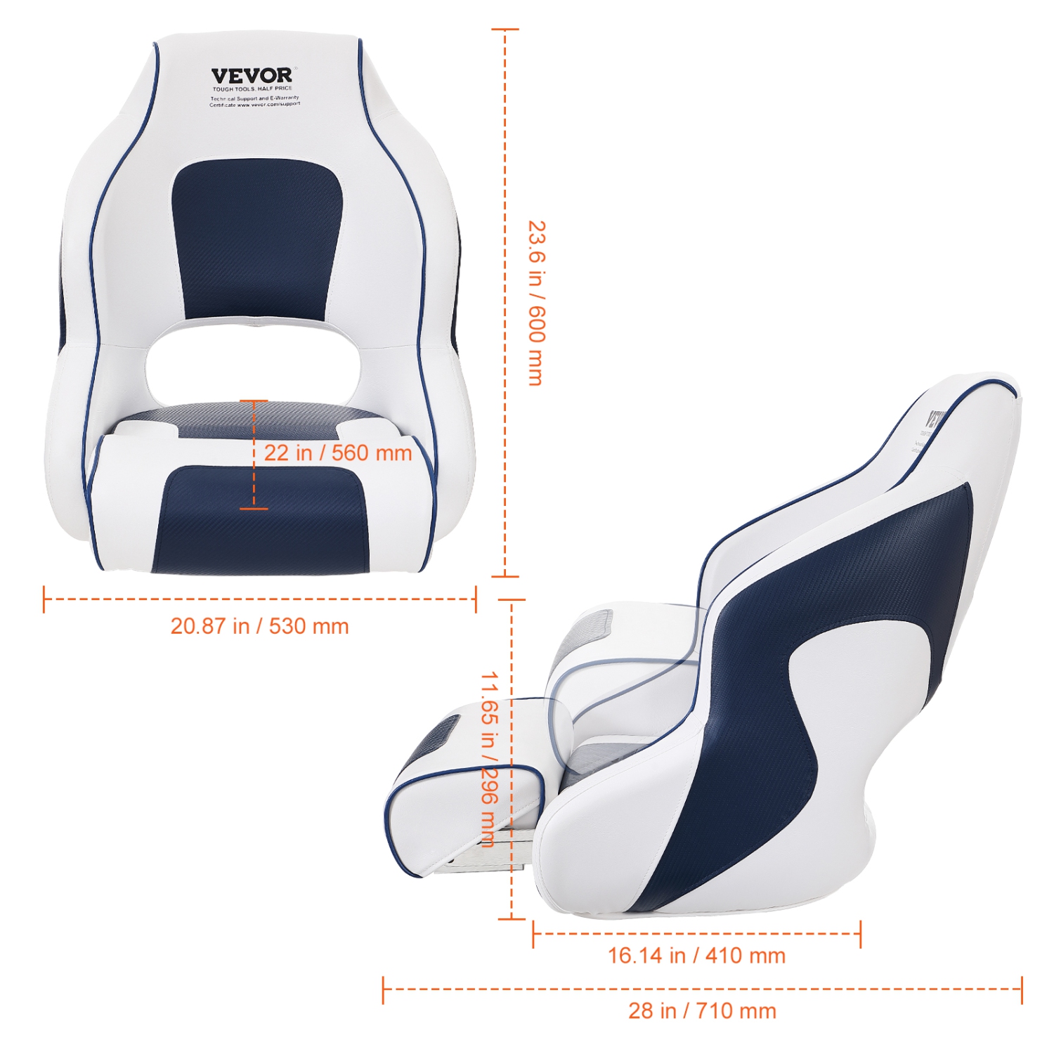VEVOR Captain Bucket Seat Boat Seat, Flip Up Boat Seat, with Thickened Sponge Padding, Flip-up Bolster Boat Captain Chair for Fishing Boat,
