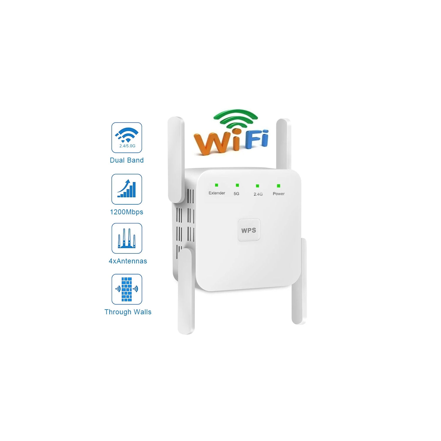 Répéteur Wi-Fi 5G Amplificateur de signal Wi-Fi Prolongateur de réseau Wi-Fi Booster 1200Mbps Répéteur Wi-Fi sans fil longue portée