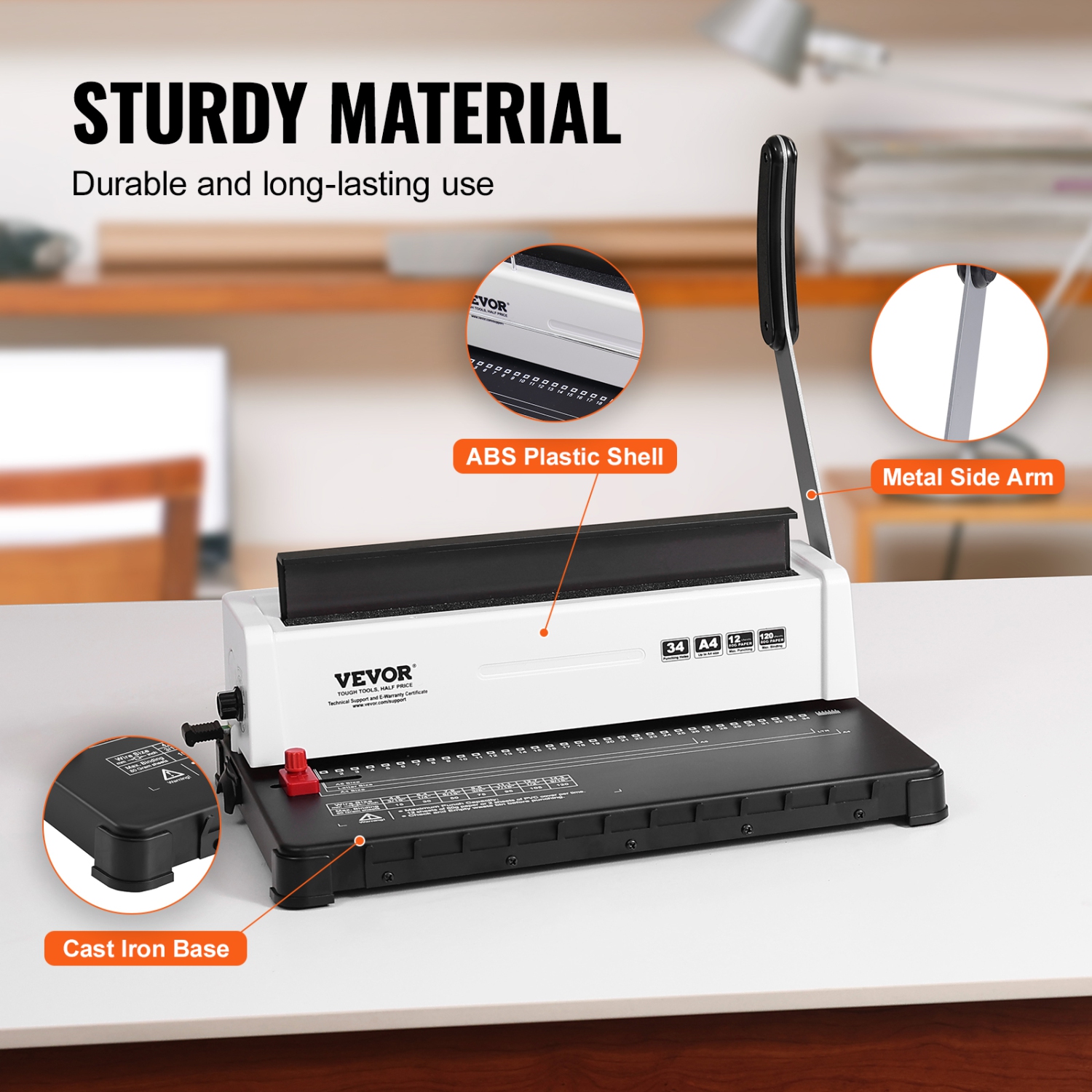 Relieuse à spirale à 34 trous VEVOR, reliure manuelle à 120 feuilles, reliure à spirale ajustable pour cartable à perforation 3/16&nbsp;» – reliure