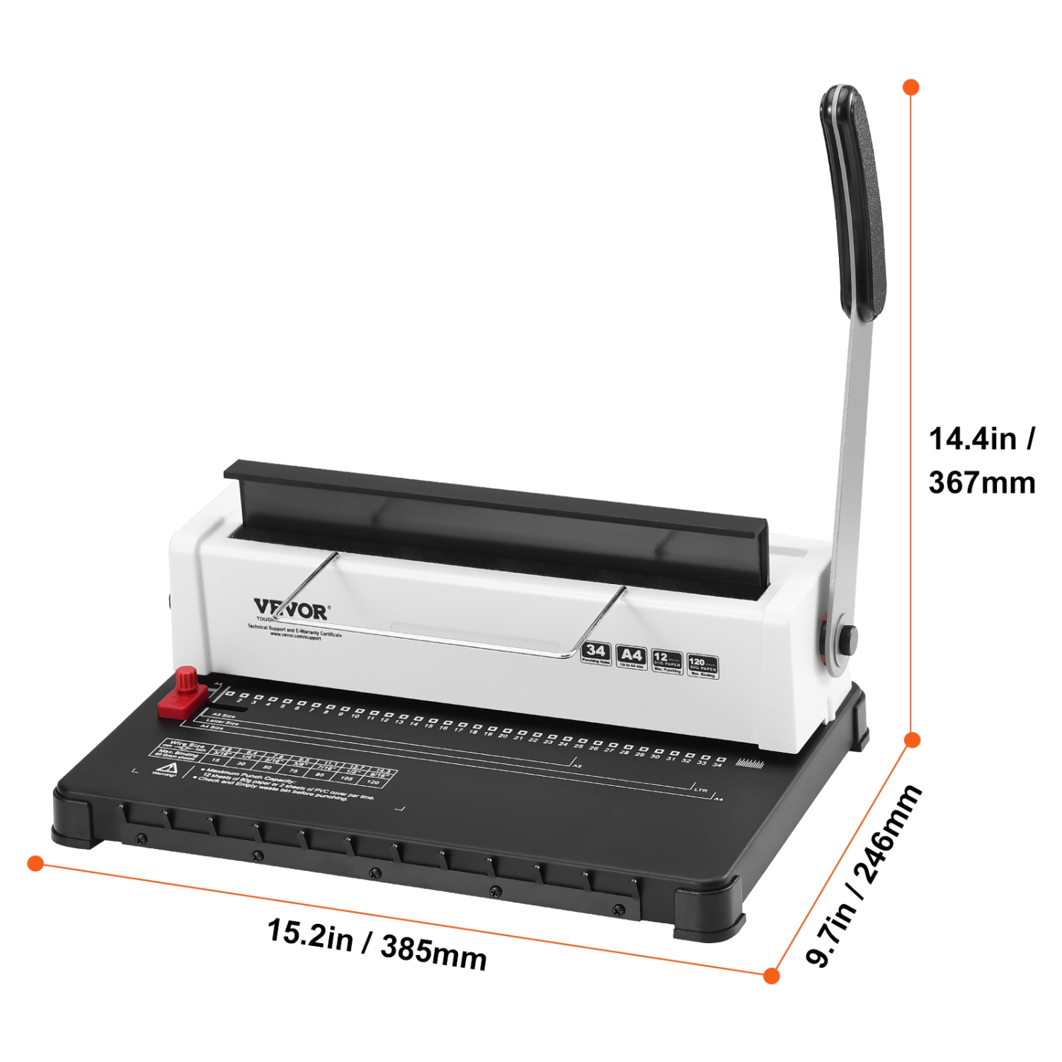 Relieuse à spirale à 34 trous VEVOR, reliure manuelle à 120 feuilles, reliure à spirale ajustable pour cartable à perforation 3/16&nbsp;» – reliure