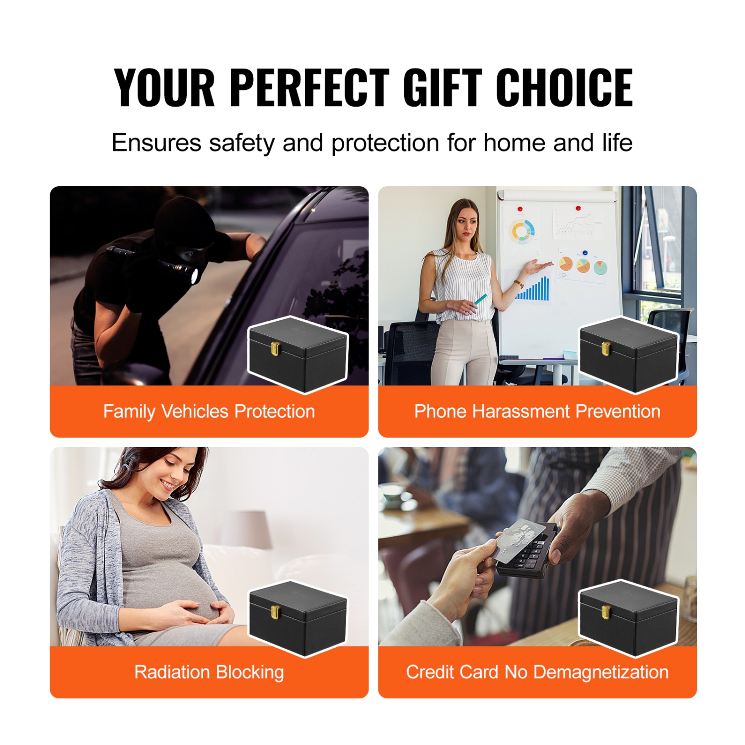 VEVOR 6.3 x 5.1 x 3.7" Faraday Box,PU Leather Signal Blocking Holde,Keyless Fob,Protector Shielding with 2 Key Bag,for WiFi, RFID, GPS, Bluetooth &