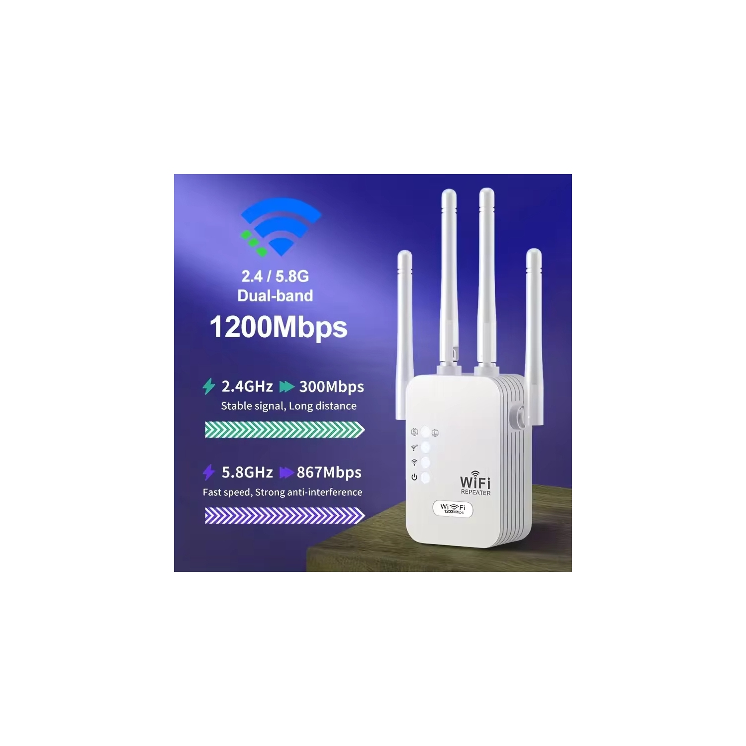 Répéteur Wi-Fi 5 GHz Routeur 1200Mbps Prolongateur Wi-Fi Amplificateur de signal Wi-Fi bibande 2,4 G/5&nbsp;GHz Réseau longue portée