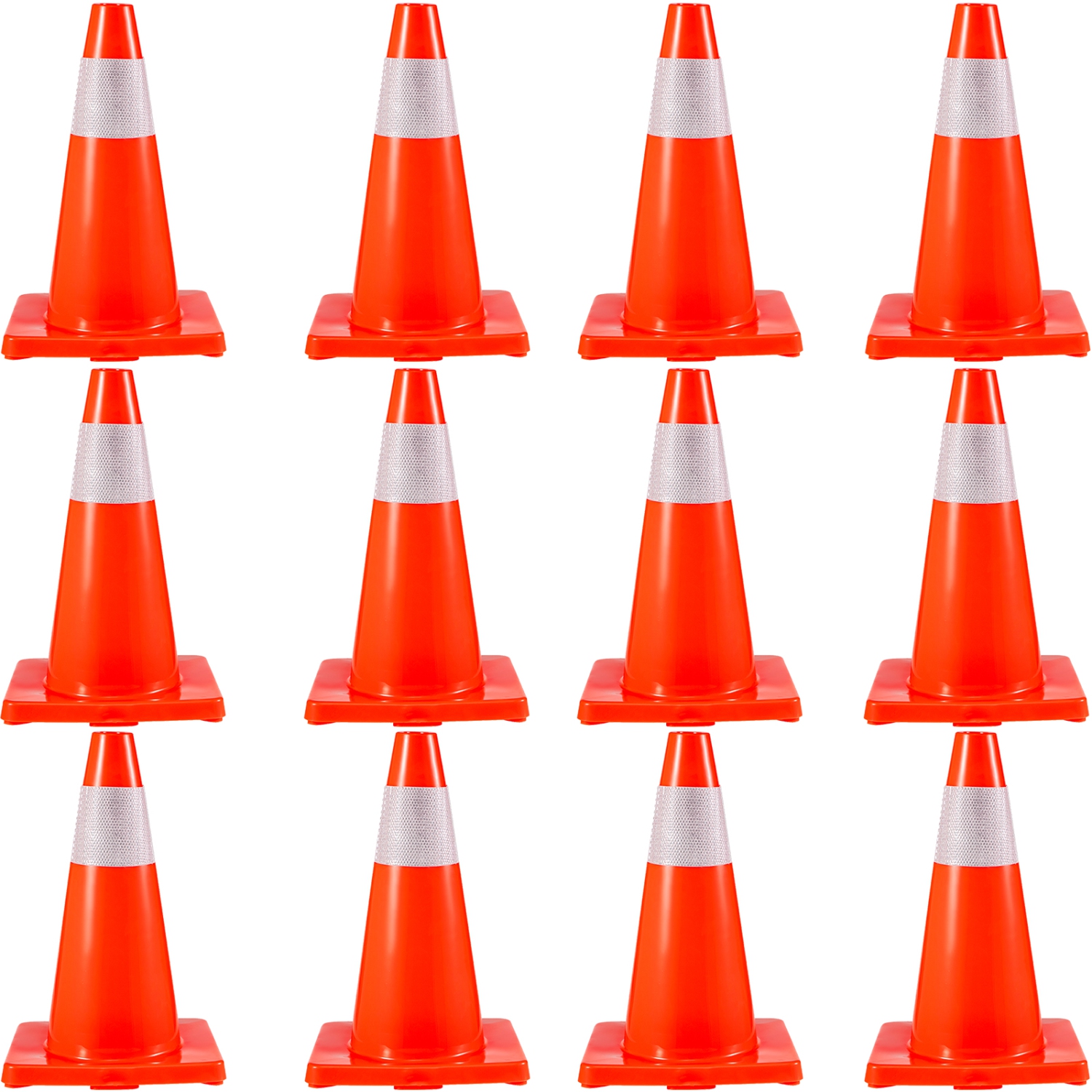 VEVOR 12 Pack 18" Traffic Cones, Safety Road Parking Cones PVC Base, Orange Traffic Cone with Reflective Collars, Hazard Construction Cones for Home