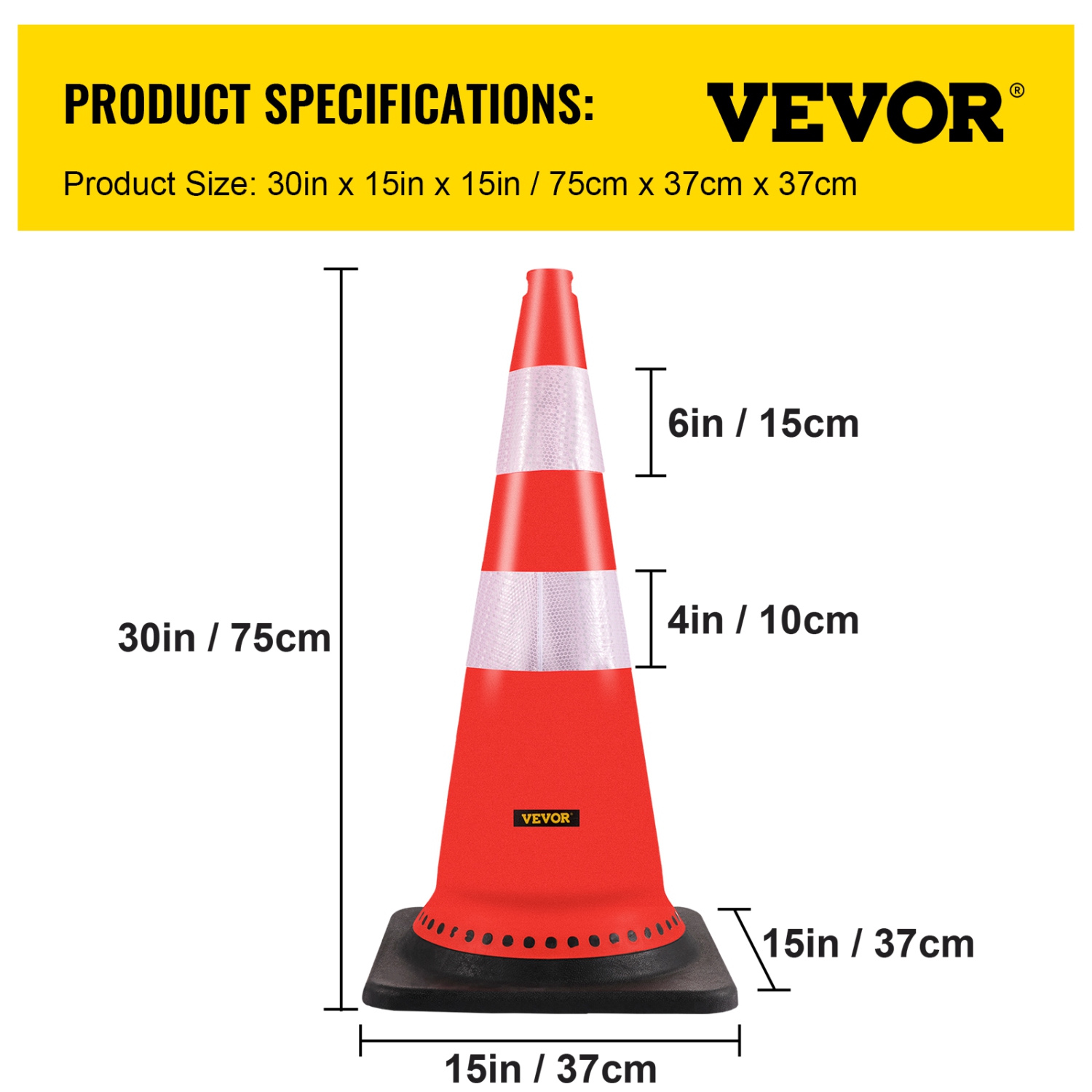 VEVOR 8 x 30" Safety Cones, PVC Orange Construction Cones, Reflective Collars Traffic Cones with Black Weighted Base Used for Traffic Control,