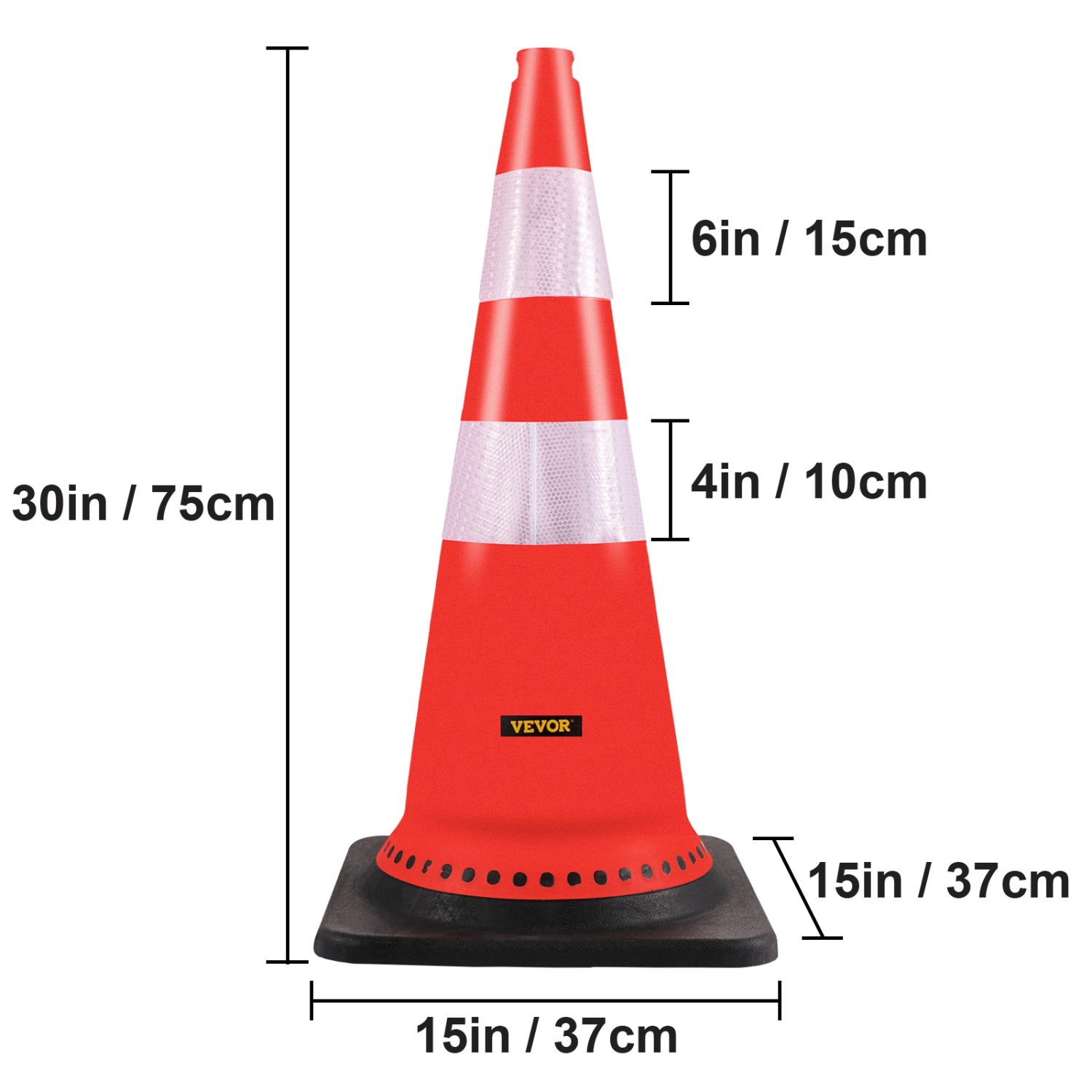 VEVOR 8 x 30" Safety Cones, PVC Orange Construction Cones, Reflective Collars Traffic Cones with Black Weighted Base Used for Traffic Control,