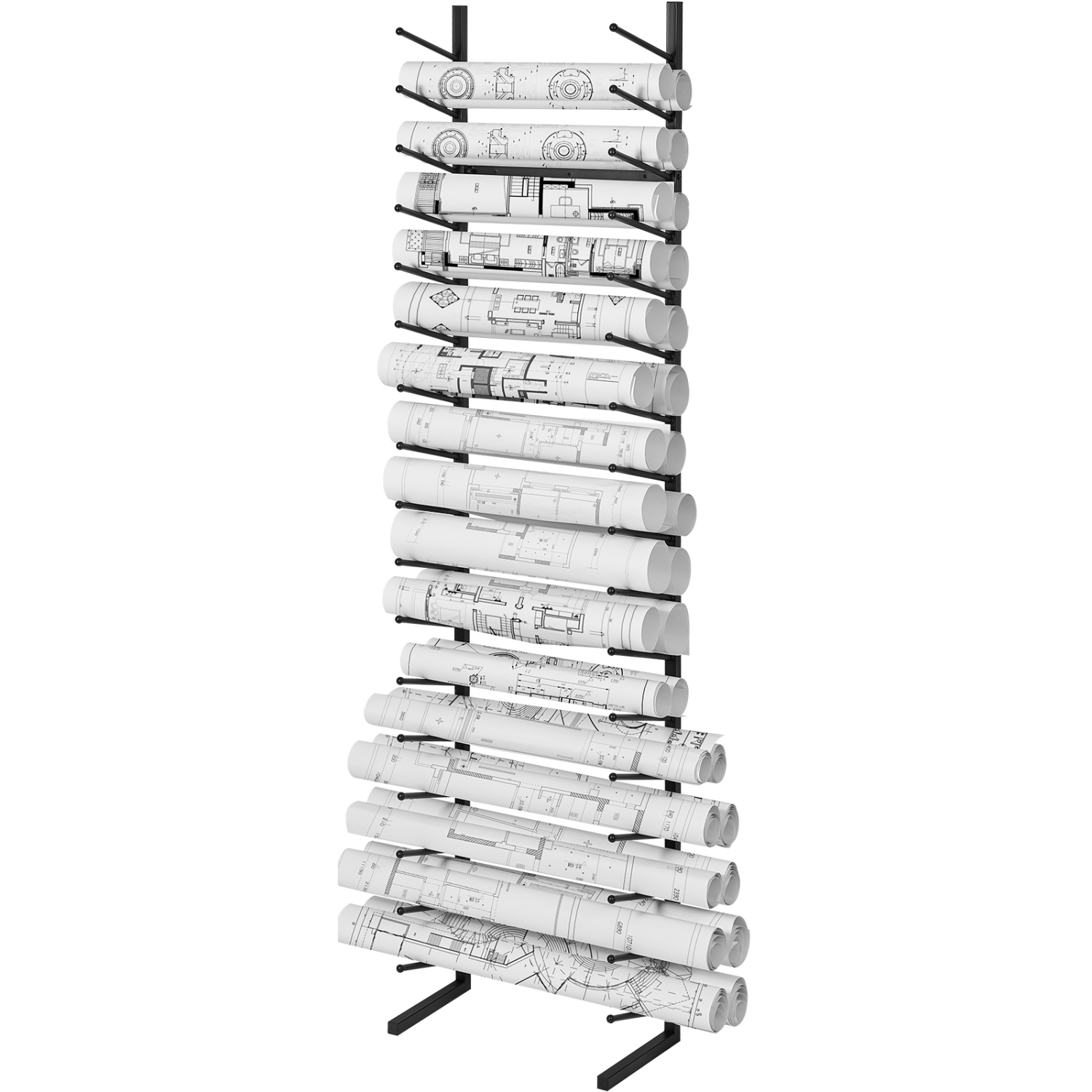VEVOR 16-Tier Blueprint Storage Rack, Hanging Poster Display Rack, Vertical Blueprint Roll File Holder 2 Rolls/tire, Roll File Storage Rack for