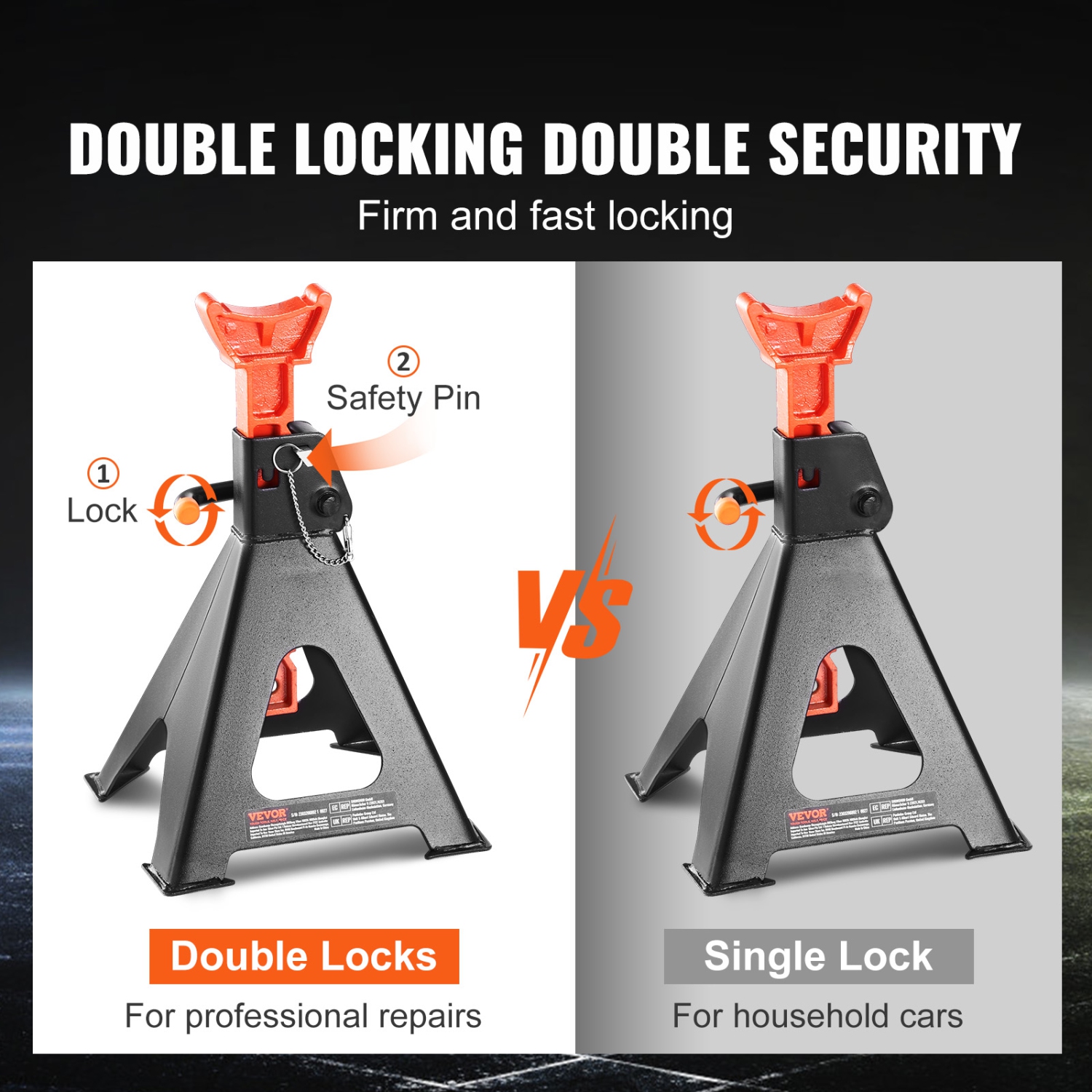 VEVOR Jack Stands, 6 Ton Capacity Car Jack Stands Double Locking, 14.2 -23 inch Adjustable Height, for lifting SUV, Pickup Truck, Car and UTV/ATV,