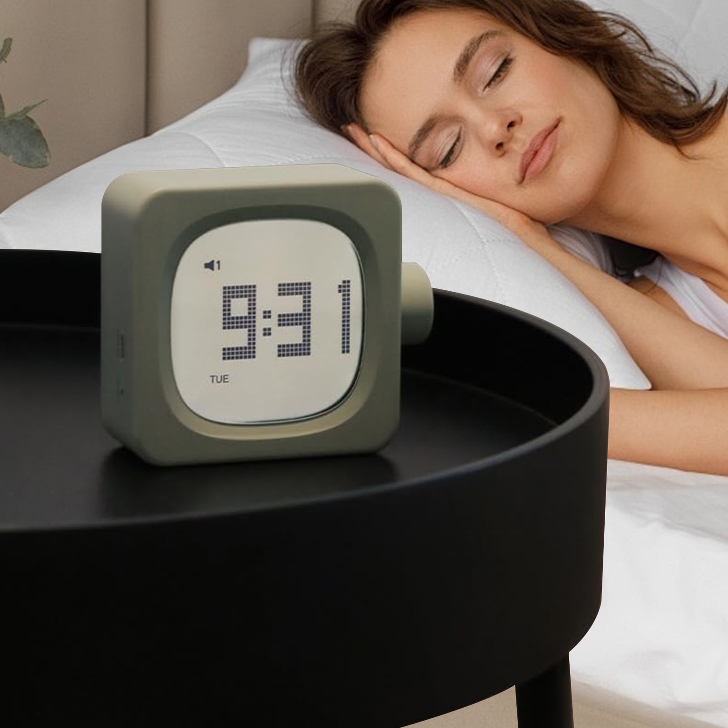 Réveille-matin numérique vert, Réveille-matin compact rechargeable avec rétroéclairage et affichage de la date