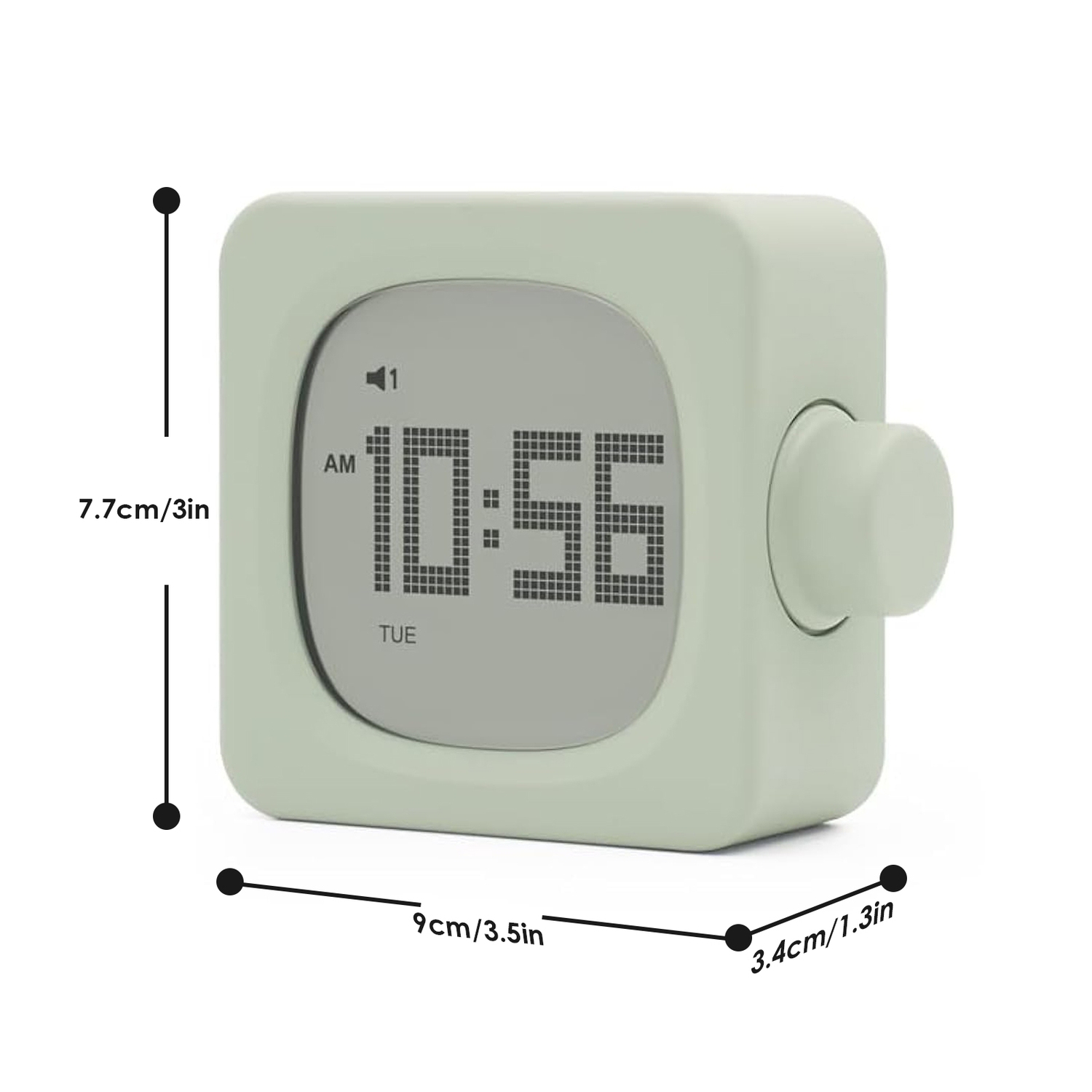 Réveille-matin numérique vert, Réveille-matin compact rechargeable avec rétroéclairage et affichage de la date