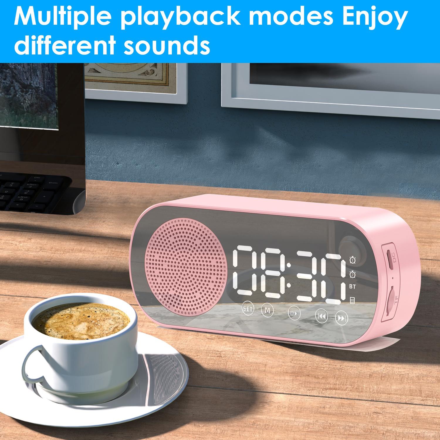 Radio FM intelligente multifonctionnelle, réveil avec haut-parleur Bluetooth, réveil avec miroir pour chambre et bureau