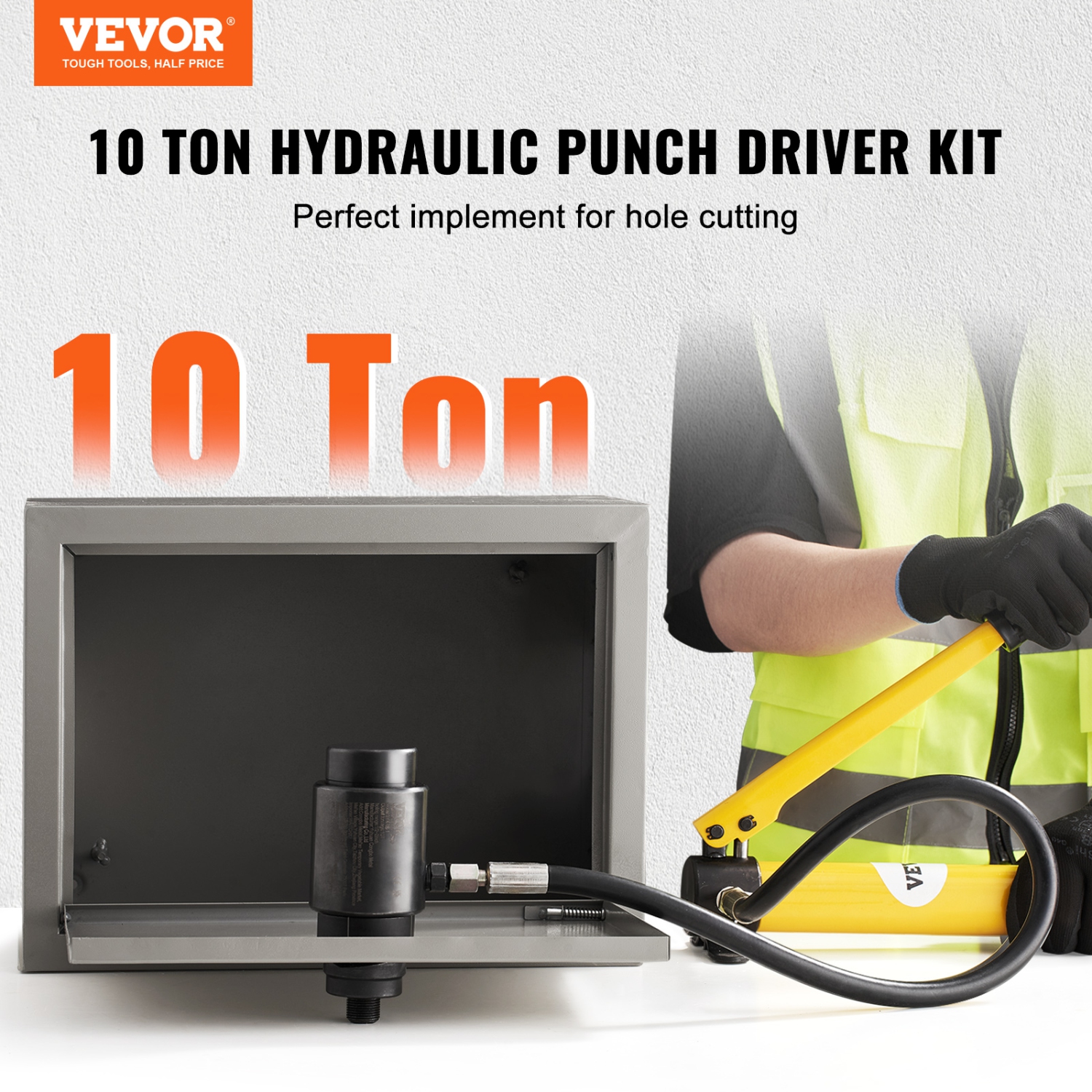 VEVOR 10 Ton Hydraulic Knockout Punch Kit, 1/2" to 2" Conduit Hole Cutter Set, KO Tool Kits with Puncher 6 Piece, For Aluminum, Brass, Stainless