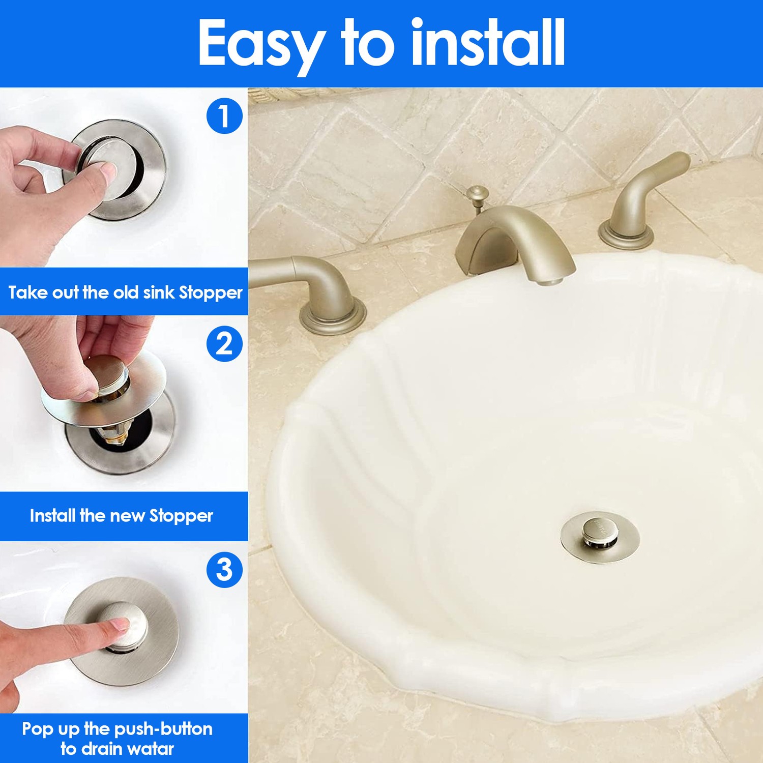 2-Pack Sink Stoppers, Universal Pop-Up Sink Drain Stoppers, Bathtub Stoppers, Kitchen Bathroom Sink Drain Stoppers