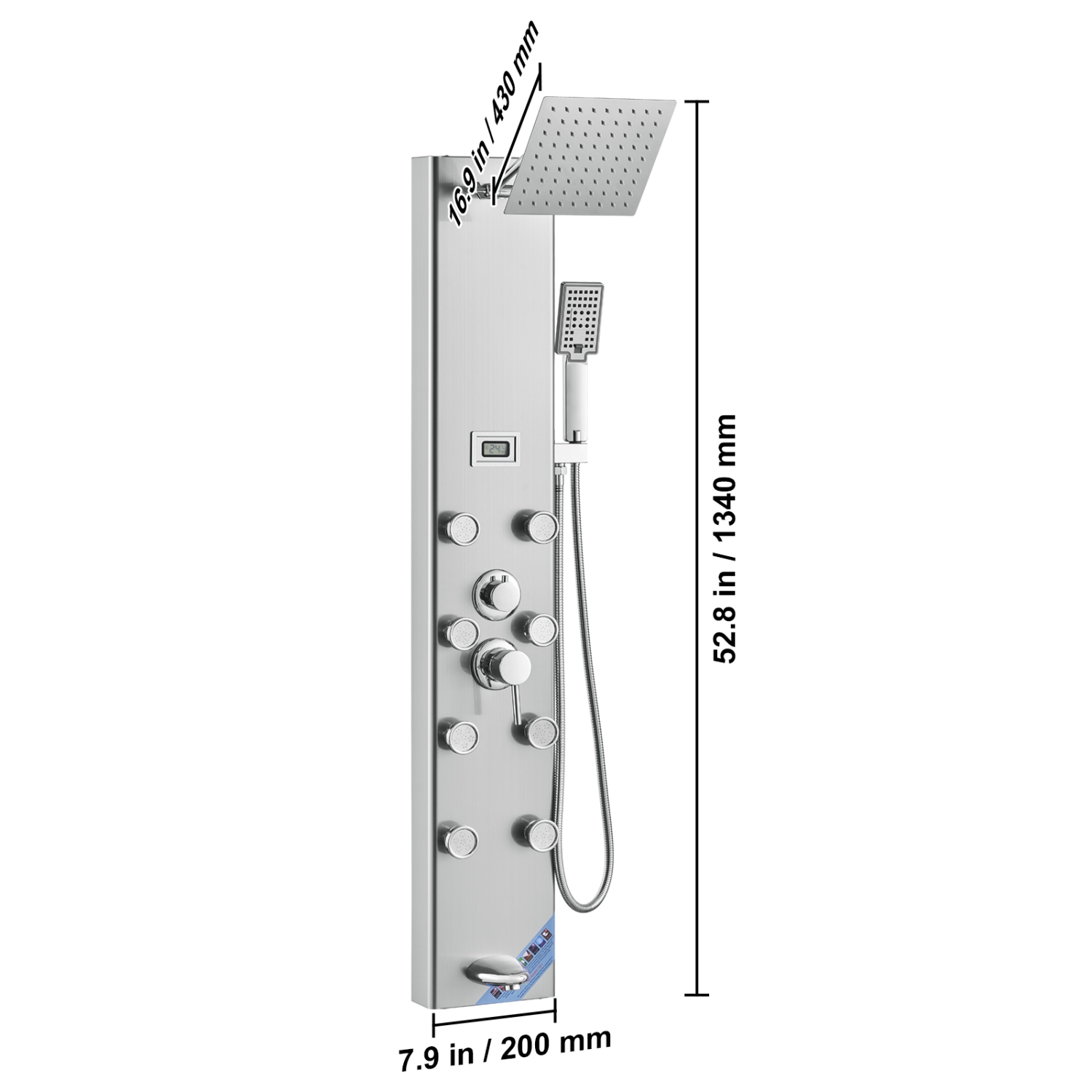VEVOR Shower Panel System,6 Shower Modes, Digital Display Shower Panel Tower, Rainfall, 8 Massage Jets,Tub Spout,3-Setting Handheld Shower Head 59"