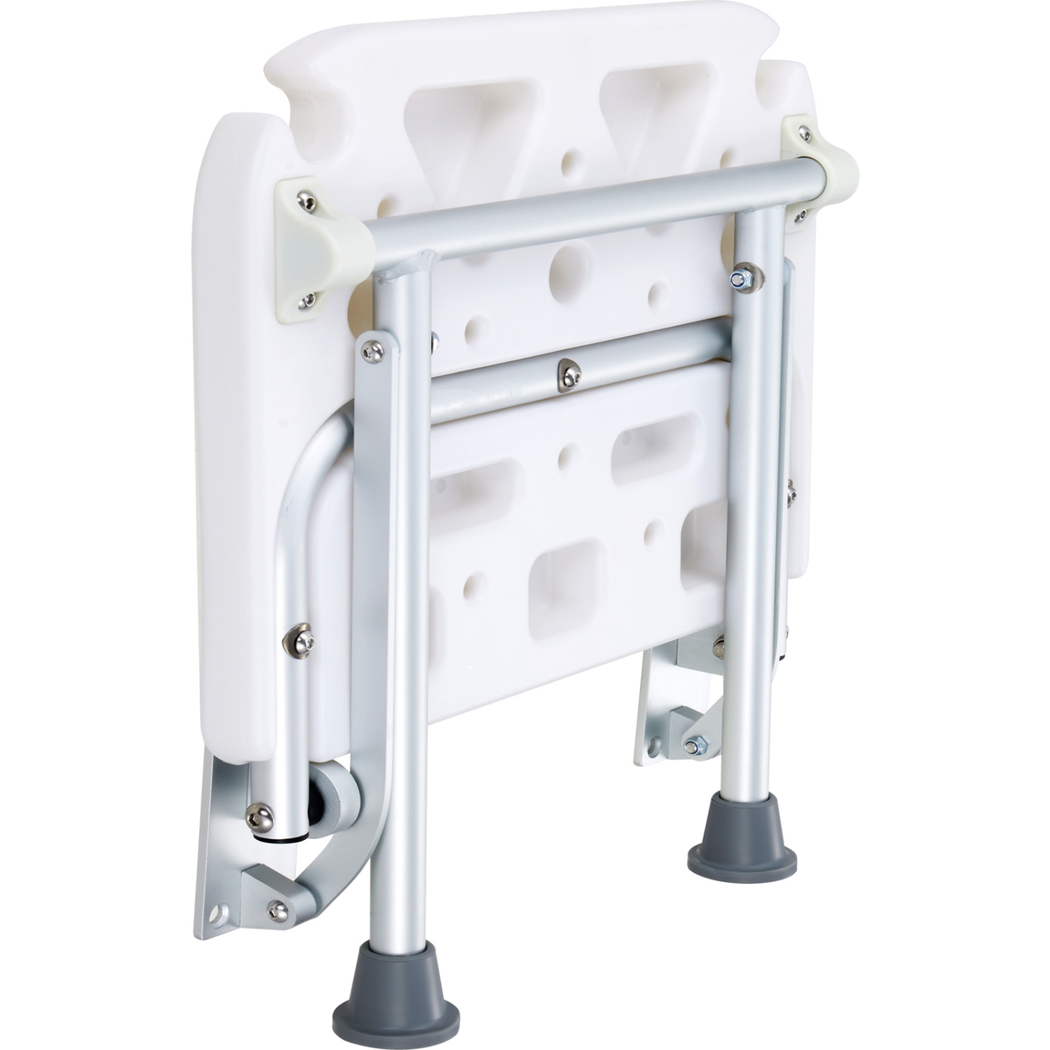 VEVOR Folding PE Shower Seat, 15.7'' x 14.8'' Unfolded, Wall Mounted Fold Up Shower Bench with 500 lbs Load Capacity, Space Saving Fold Down Shower