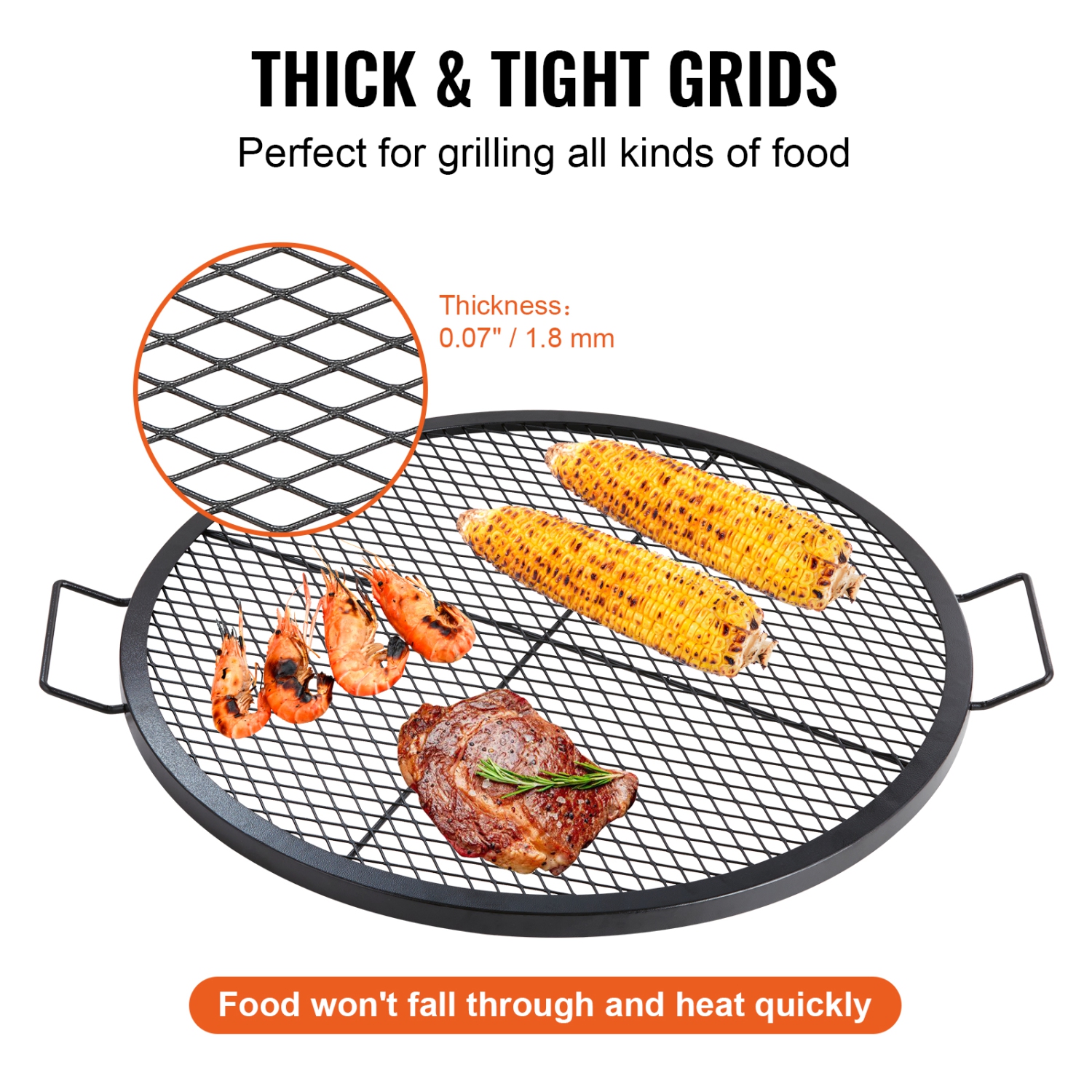 VEVOR X-Marks Fire Pit Grill Grate, Round Cooking Grate, Heavy Duty Steel Campfire BBQ Grill Grid with Handle and Support X Wire, Portable Camping