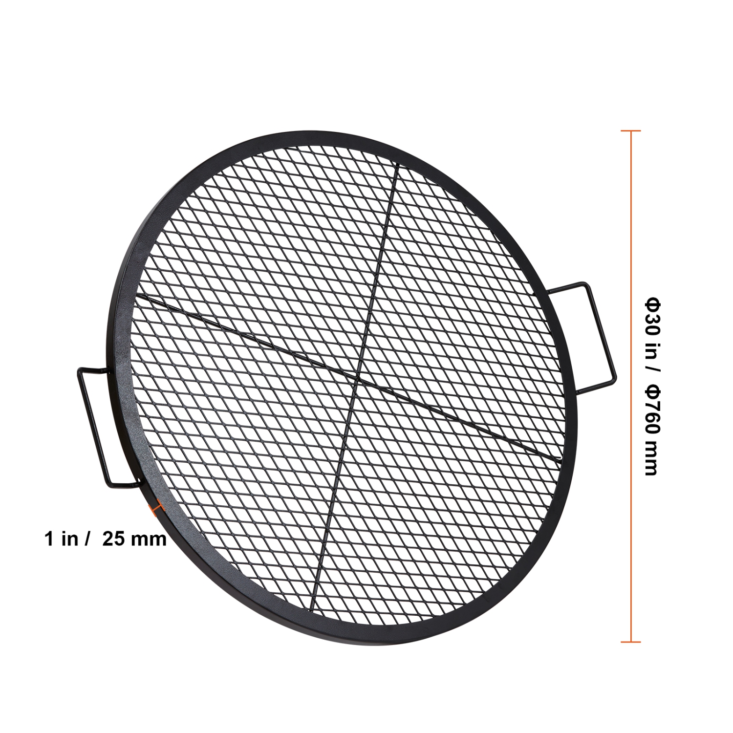 VEVOR X-Marks Fire Pit Grill Grate, Round Cooking Grate, Heavy Duty Steel Campfire BBQ Grill Grid with Handle and Support X Wire, Portable Camping