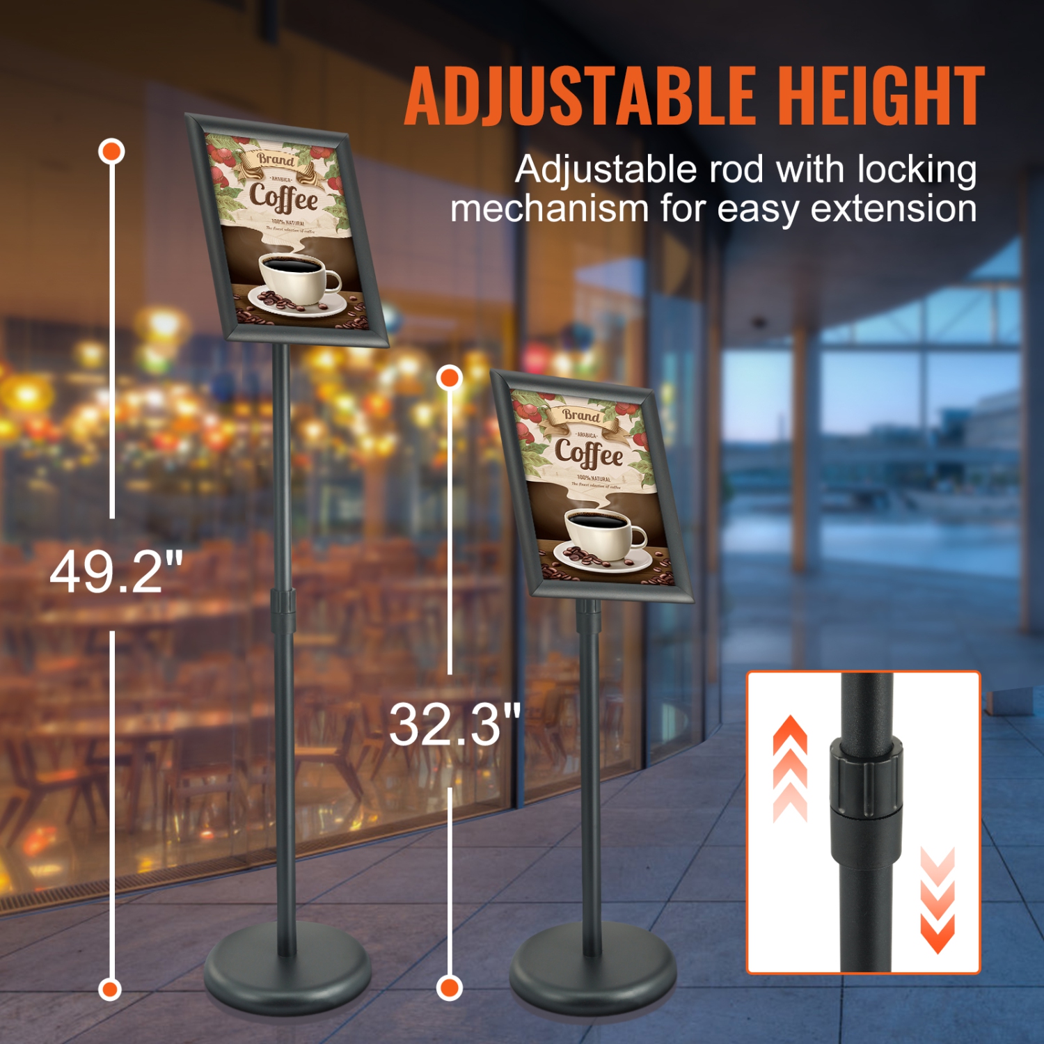 VEVOR 8.5 x 11 Inch Pedestal Sign Holder, Vertical and Horizontal Adjustable Poster Stand, Heavy-Duty Floor Standing Sign Holder with Round Base for