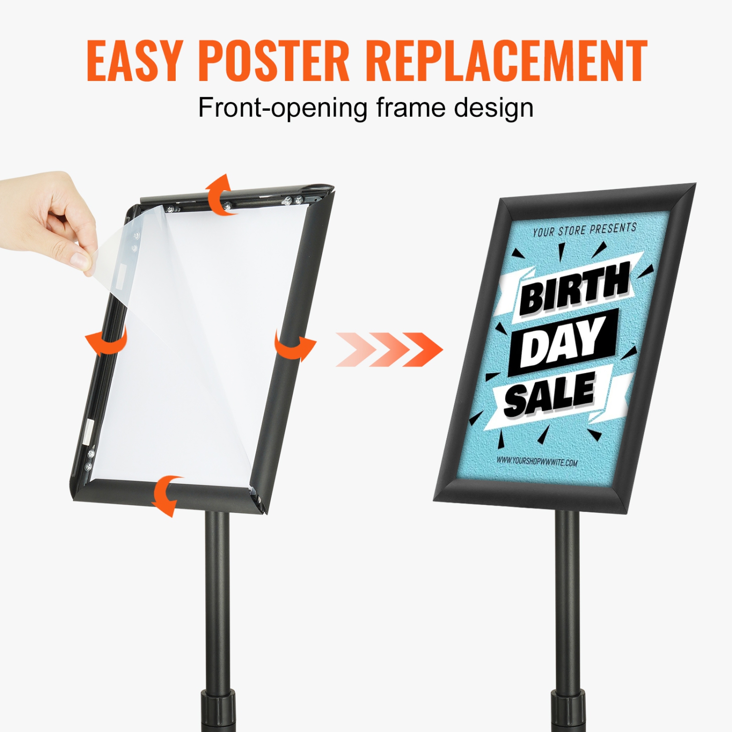 VEVOR 8.5 x 11 Inch Pedestal Sign Holder, Vertical and Horizontal Adjustable Poster Stand, Heavy-Duty Floor Standing Sign Holder with Round Base for