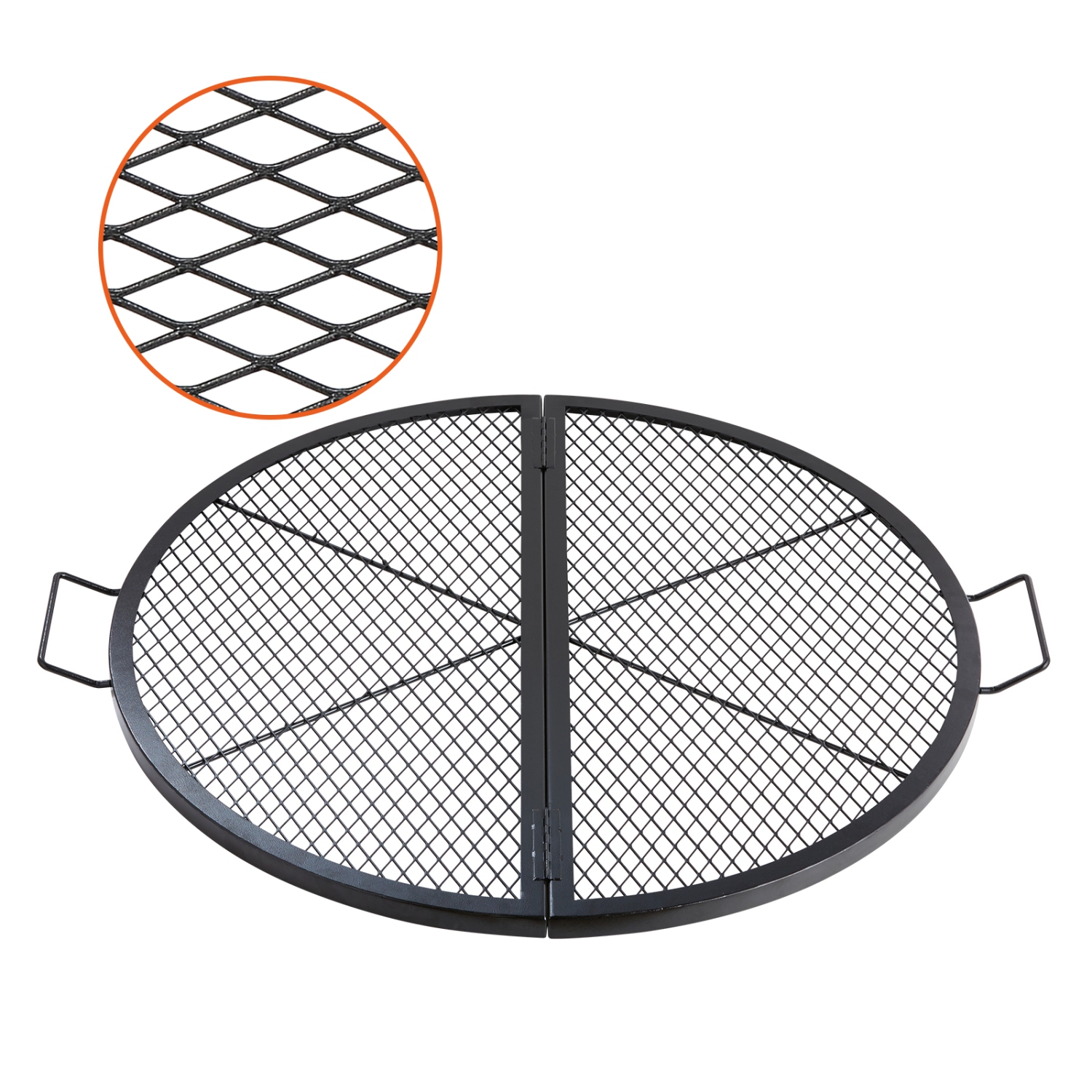 Grille de foyer de 36&nbsp;po X-Marks de VEVOR, grille de cuisson ronde pliable, grille de barbecue Campfire en acier robuste avec poignée et support