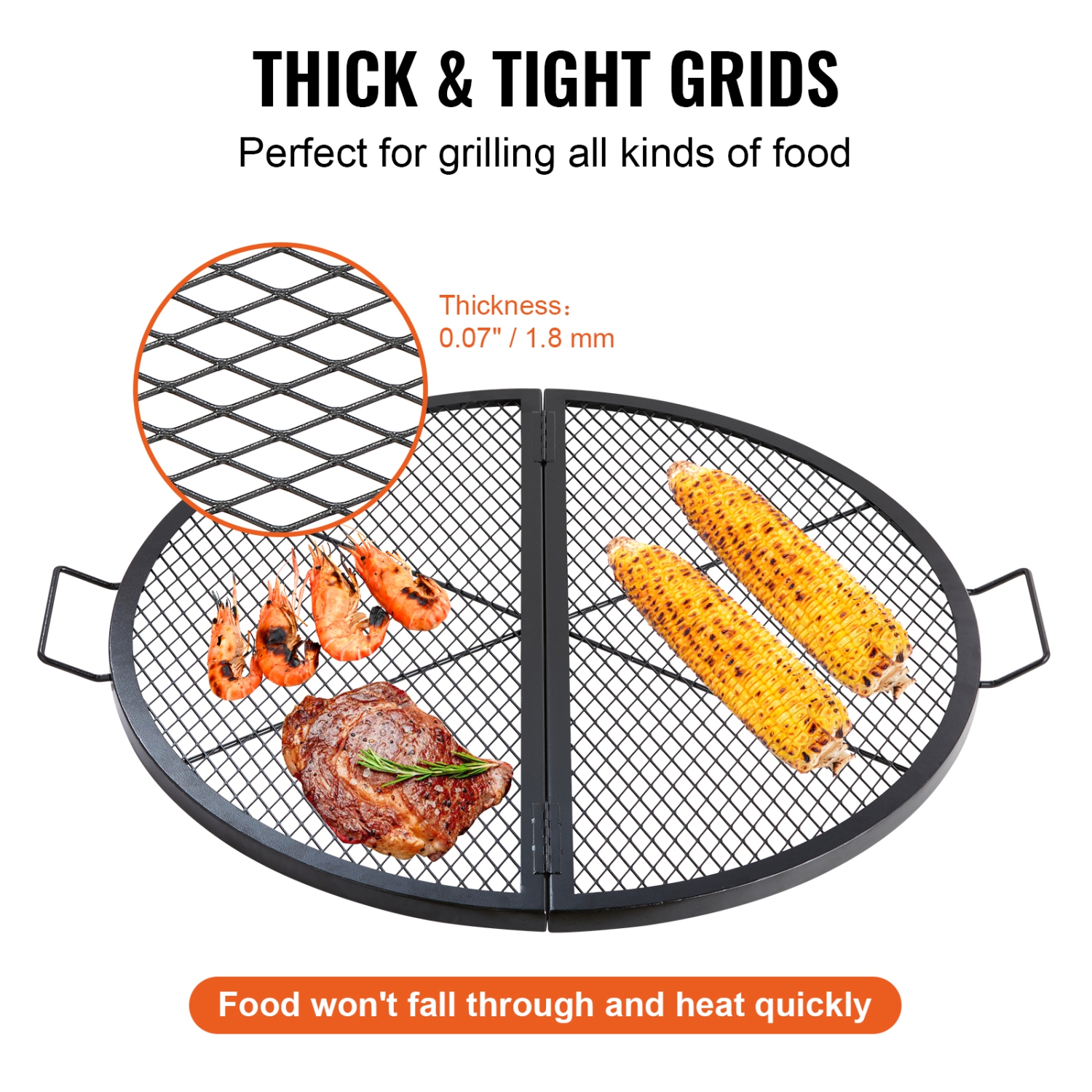 Grille de foyer de 36&nbsp;po X-Marks de VEVOR, grille de cuisson ronde pliable, grille de barbecue Campfire en acier robuste avec poignée et support