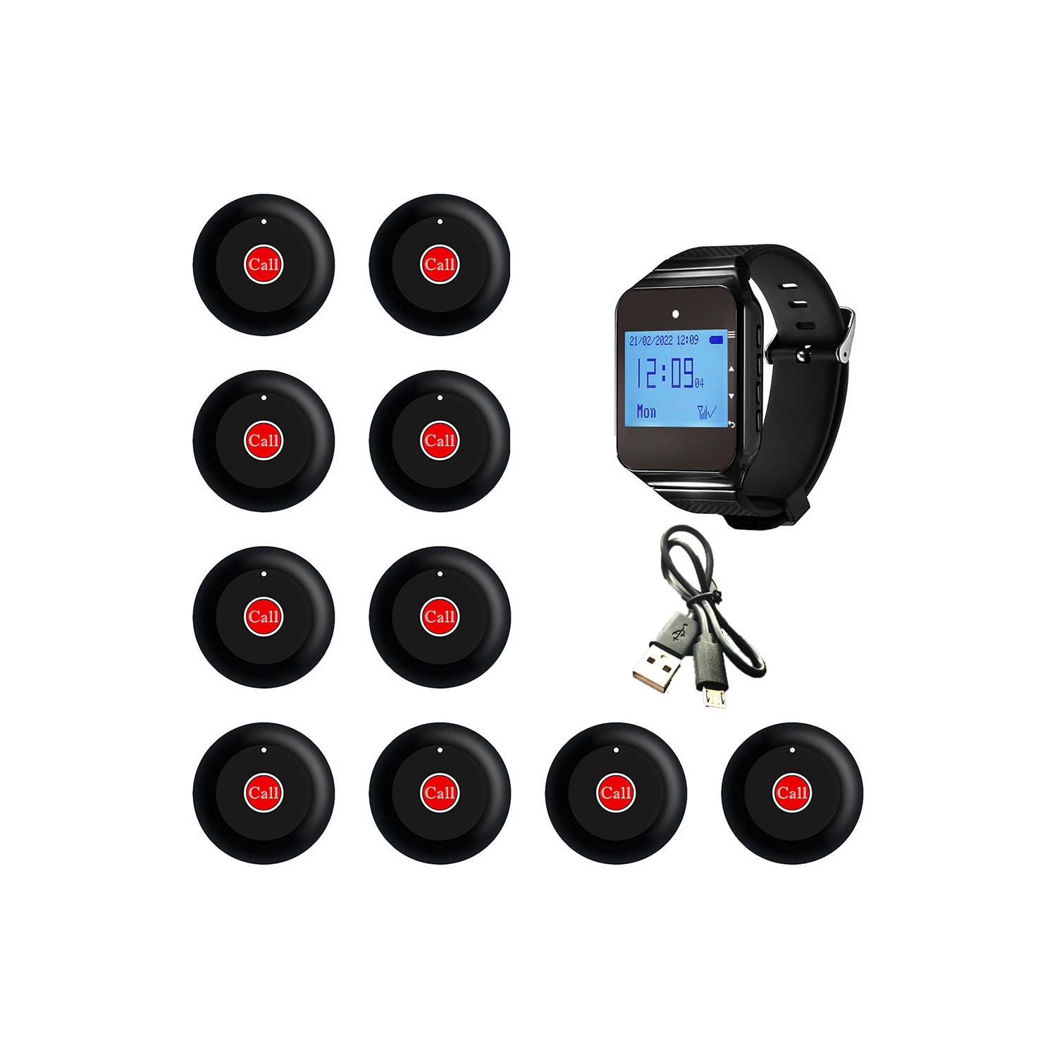 Wireless Pager Watch with 10 PCS Button Calling Watch for Nursing Home Restaurant Cafe Bar Bank
