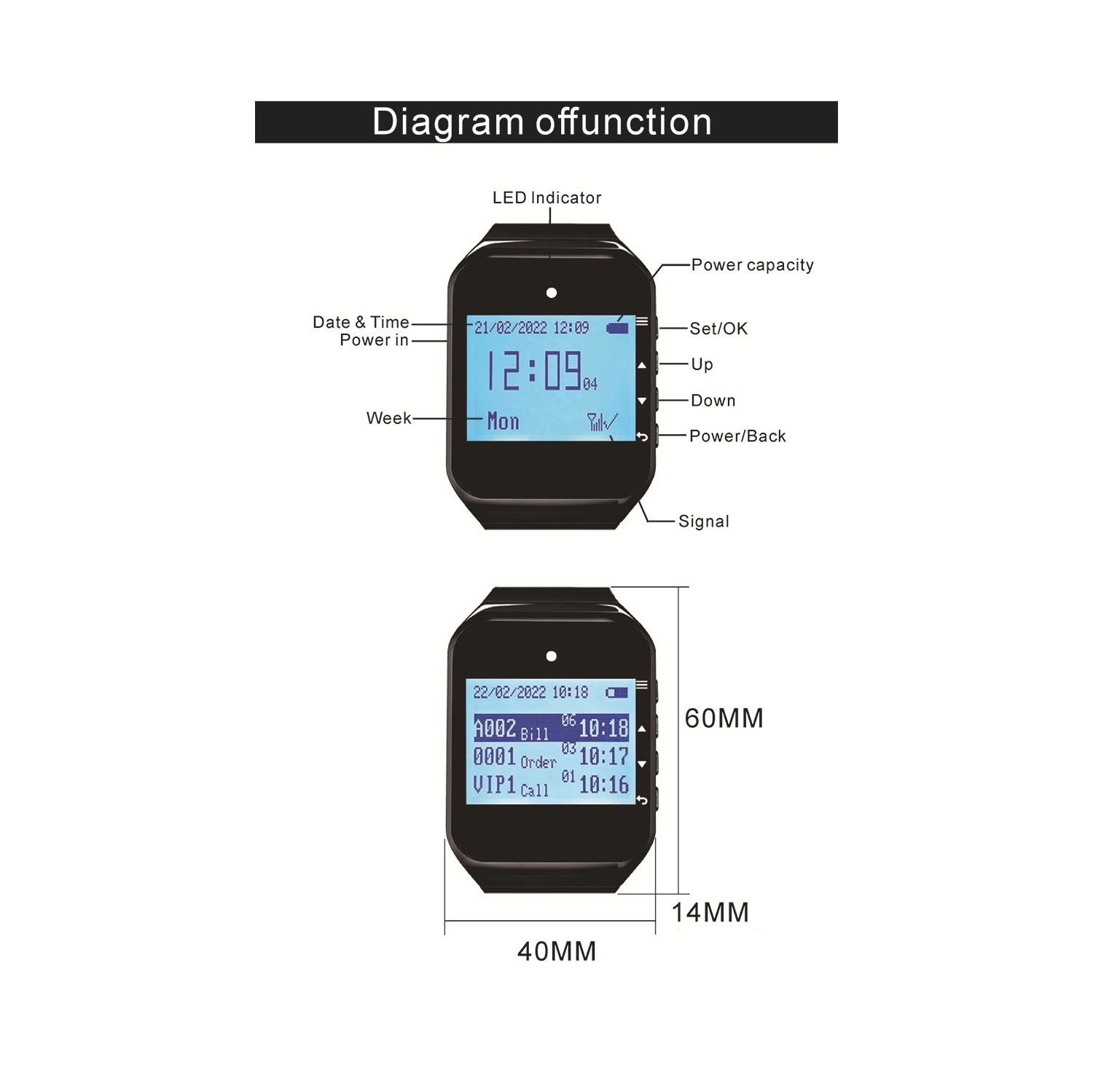 Wireless Pager Watch with 10 PCS Button Calling Watch for Nursing Home Restaurant Cafe Bar Bank