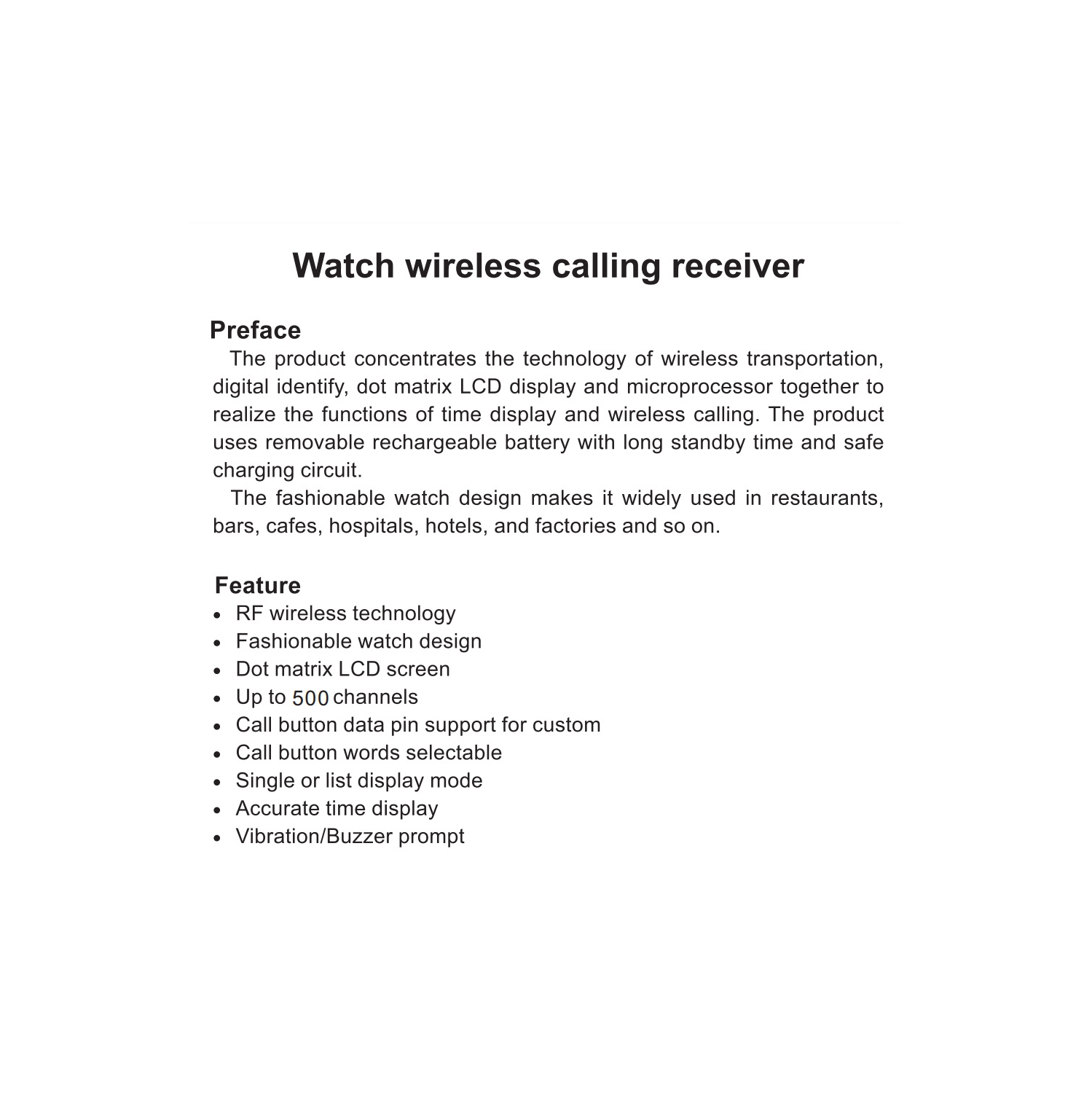 Wireless Pager Watch with 10 PCS Button Calling Watch for Nursing Home Restaurant Cafe Bar Bank