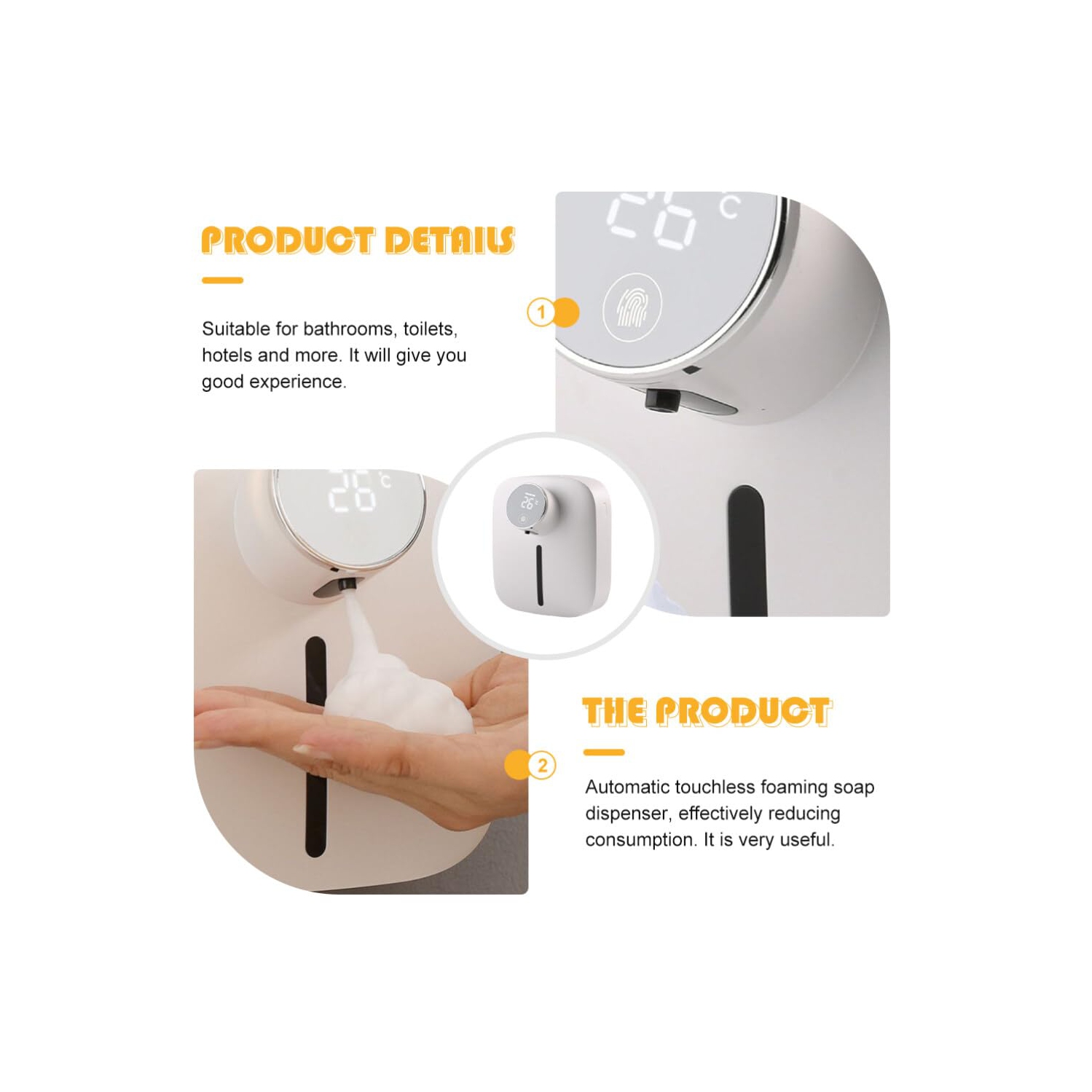Distributeur de savon automatique Distributeur de savon sans contact Distributeur de mousse à recharge USB - Blanc