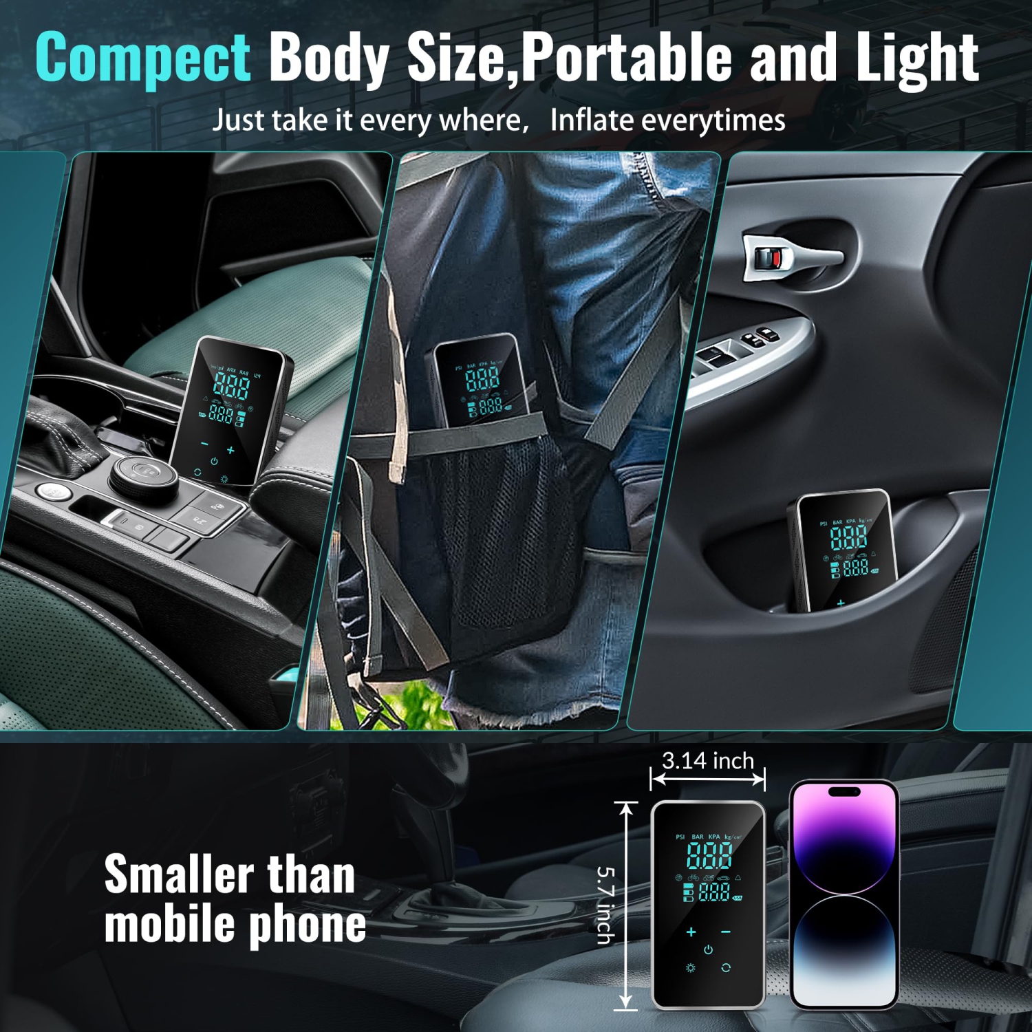 Pompe de gonflage de pneus Compresseur d'air portatif Pompe à air électrique Pompe à pneus sans fil pour voiture Vélo de moto Ballon