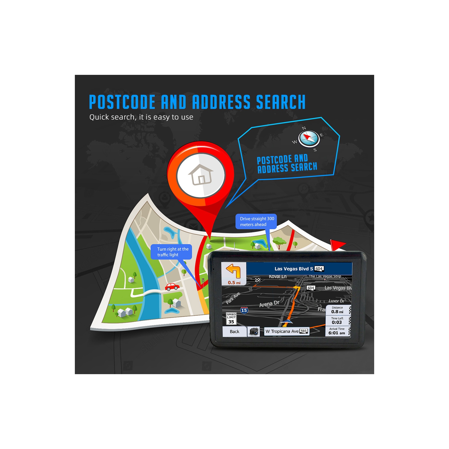 Système de navigation portatif de 7 po pour voiture