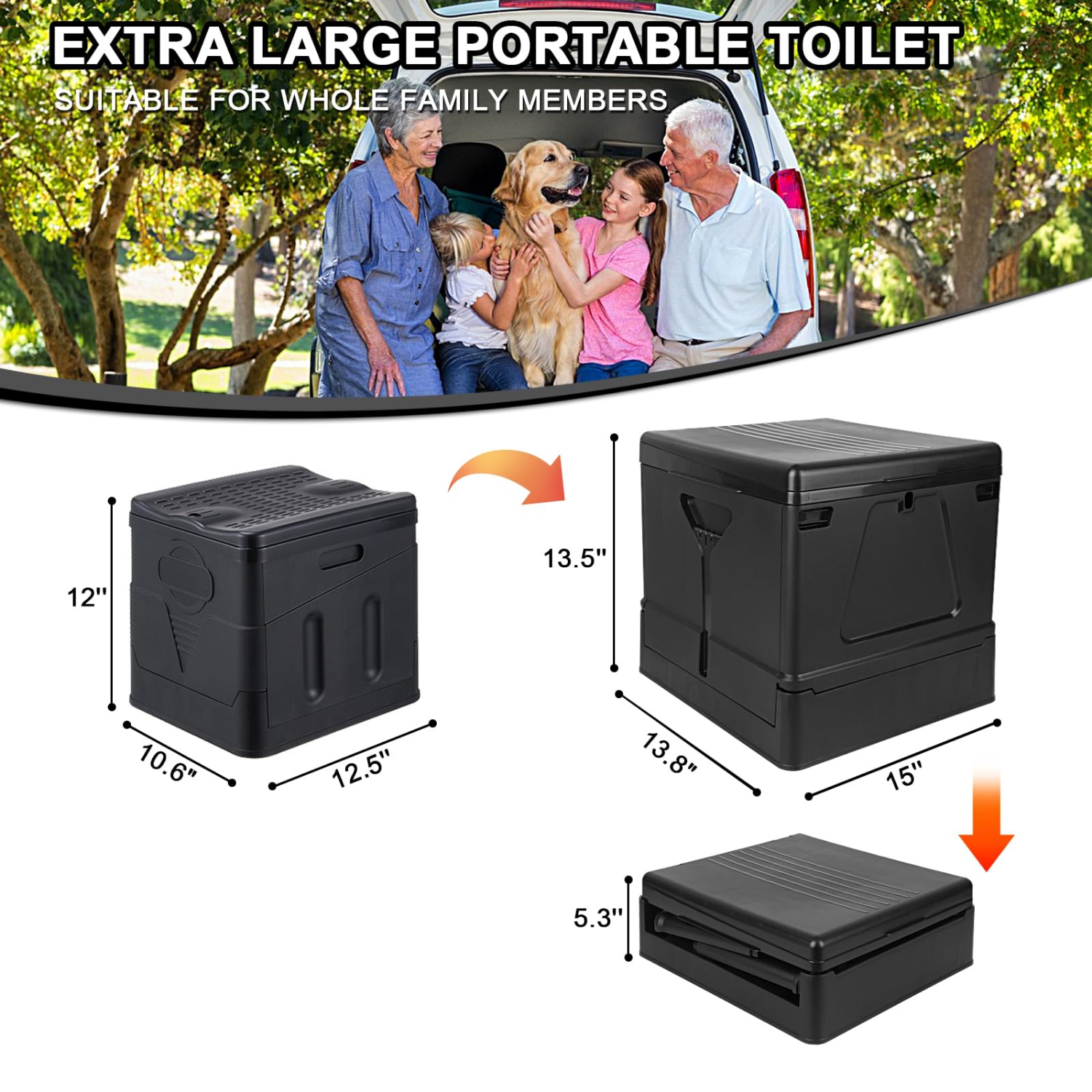 Toilettes portatives Camping Petit pot portatif avec couvercle Toilette pliante de voyage pour randonnée Voiture Bateau Plage Tente - Noir