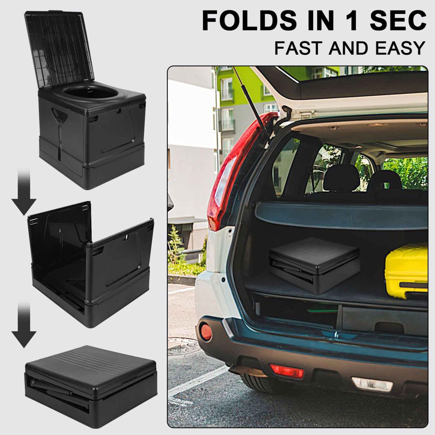 Toilettes portatives Camping Petit pot portatif avec couvercle Toilette pliante de voyage pour randonnée Voiture Bateau Plage Tente - Noir